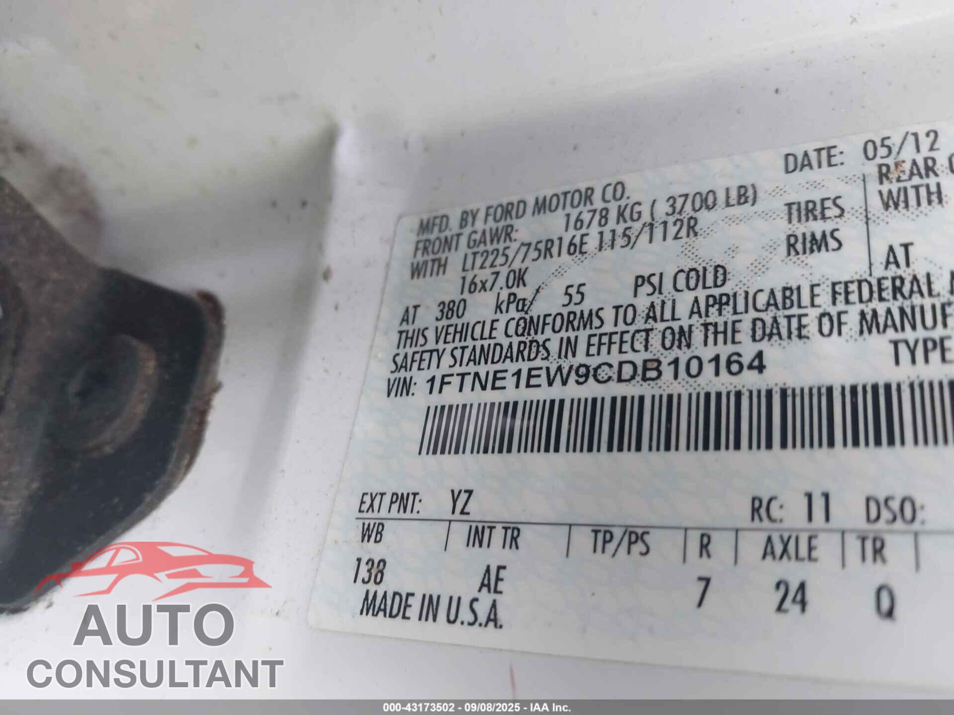 FORD E-150 2012 - 1FTNE1EW9CDB10164