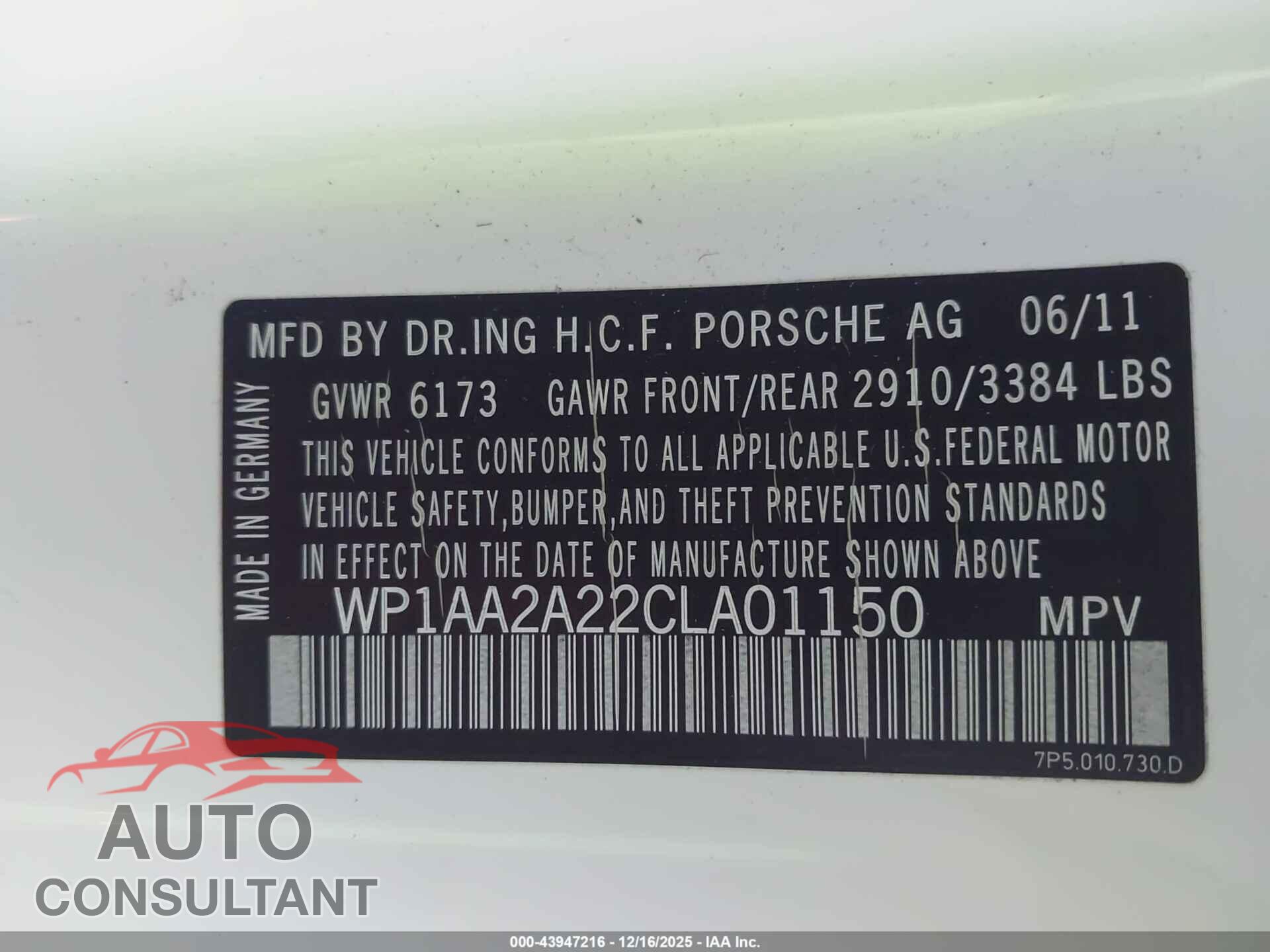 PORSCHE CAYENNE 2012 - WP1AA2A22CLA01150