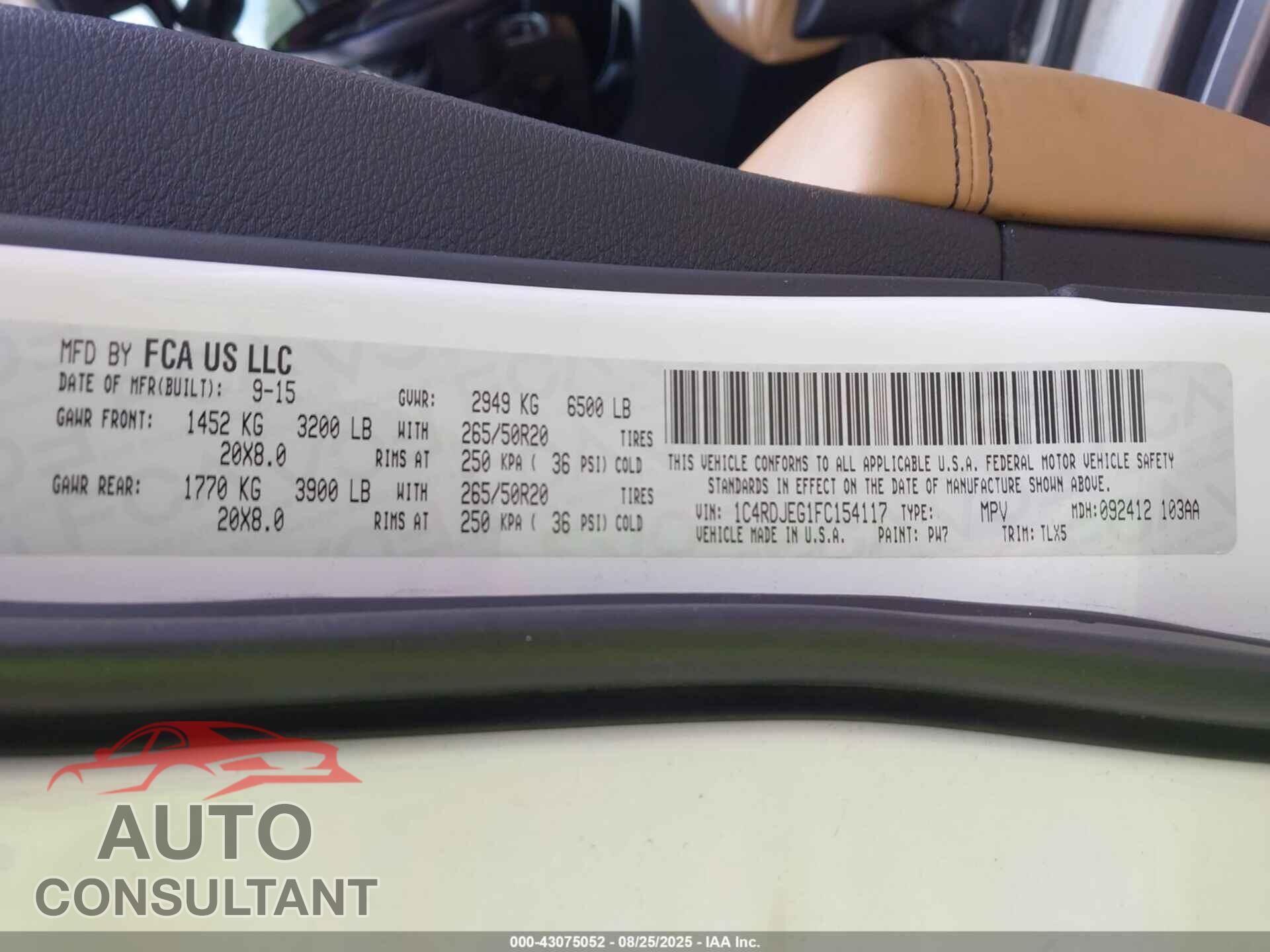 DODGE DURANGO 2015 - 1C4RDJEG1FC154117