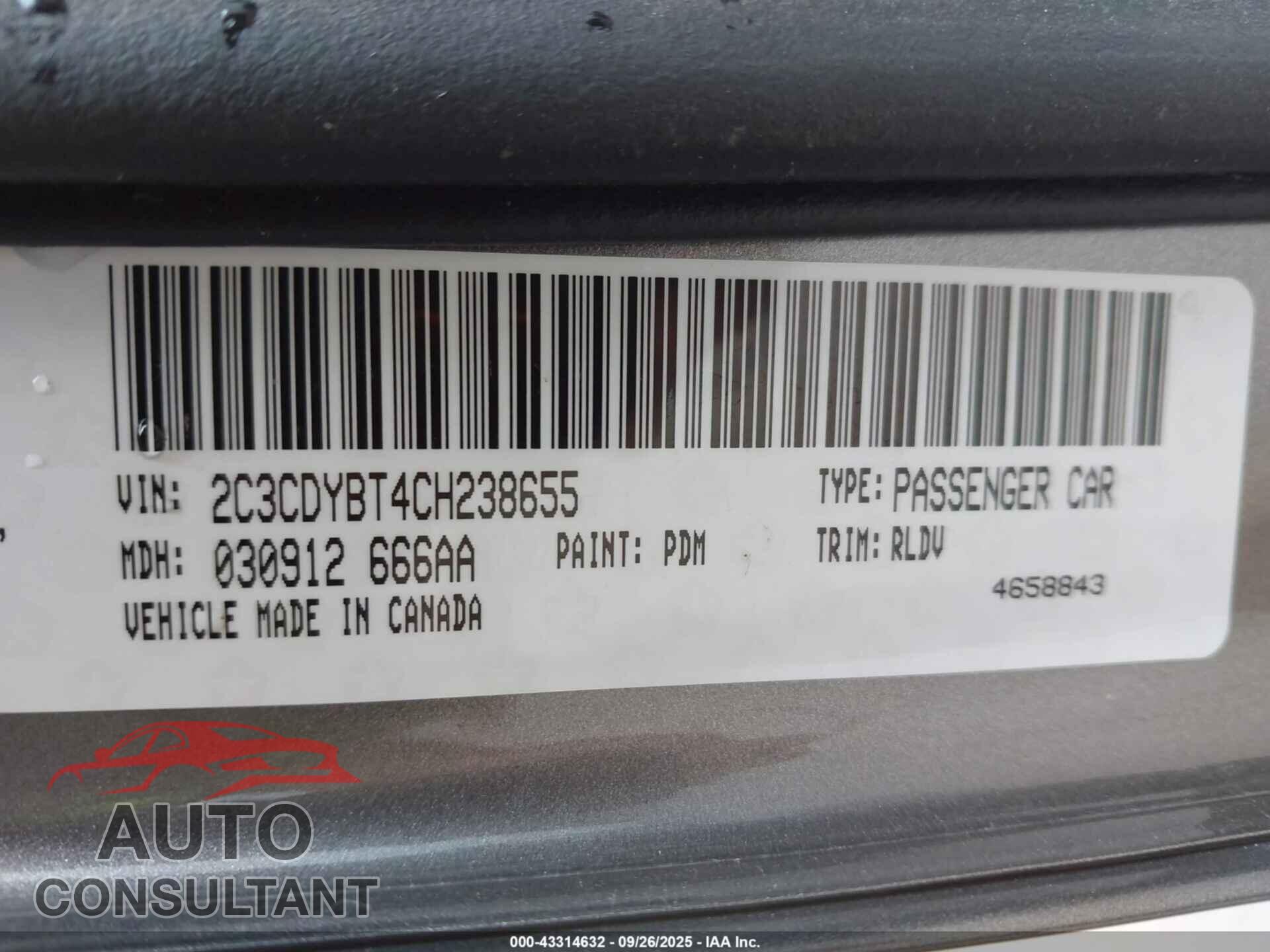 DODGE CHALLENGER 2012 - 2C3CDYBT4CH238655