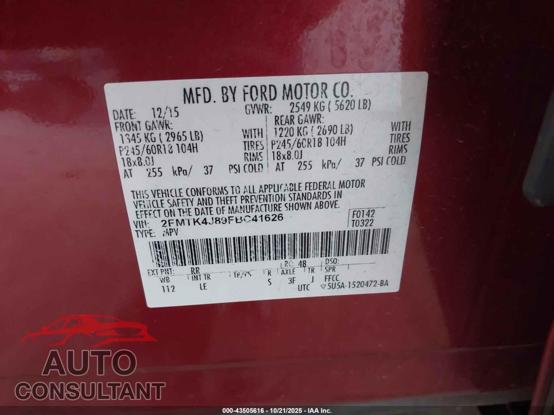 FORD EDGE 2015 - 2FMTK4J89FBC41626