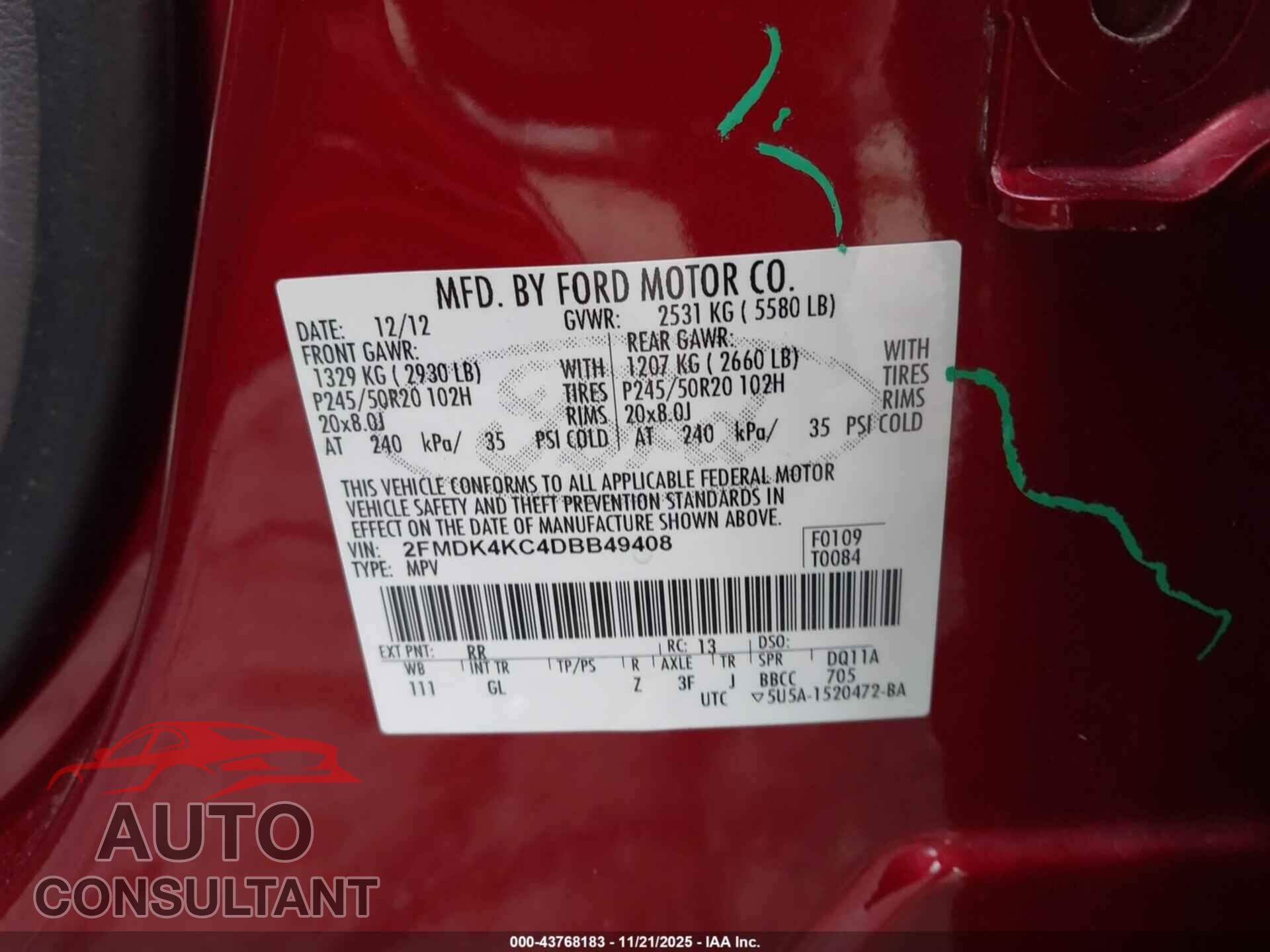 FORD EDGE 2013 - 2FMDK4KC4DBB49408