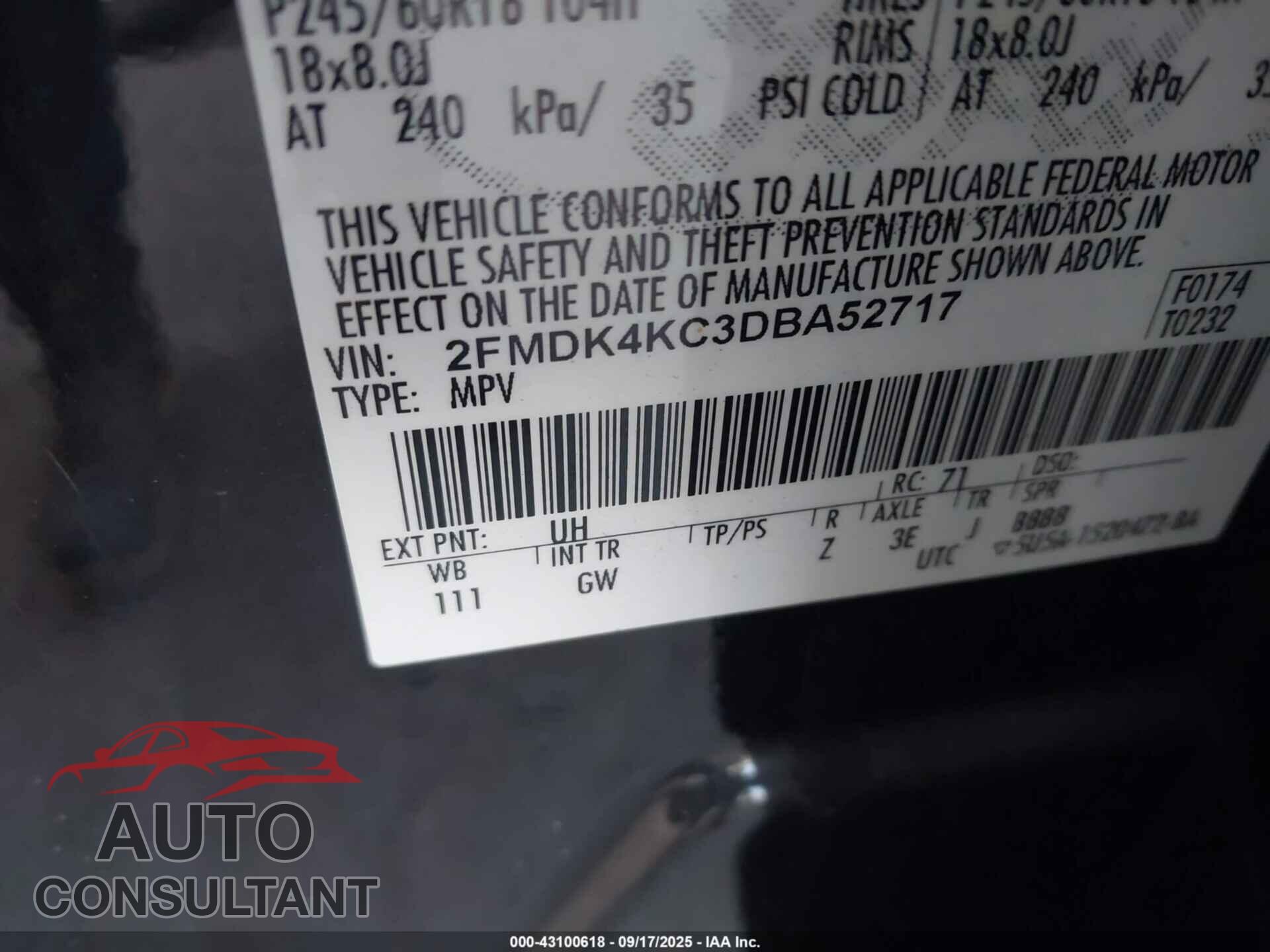FORD EDGE 2013 - 2FMDK4KC3DBA52717