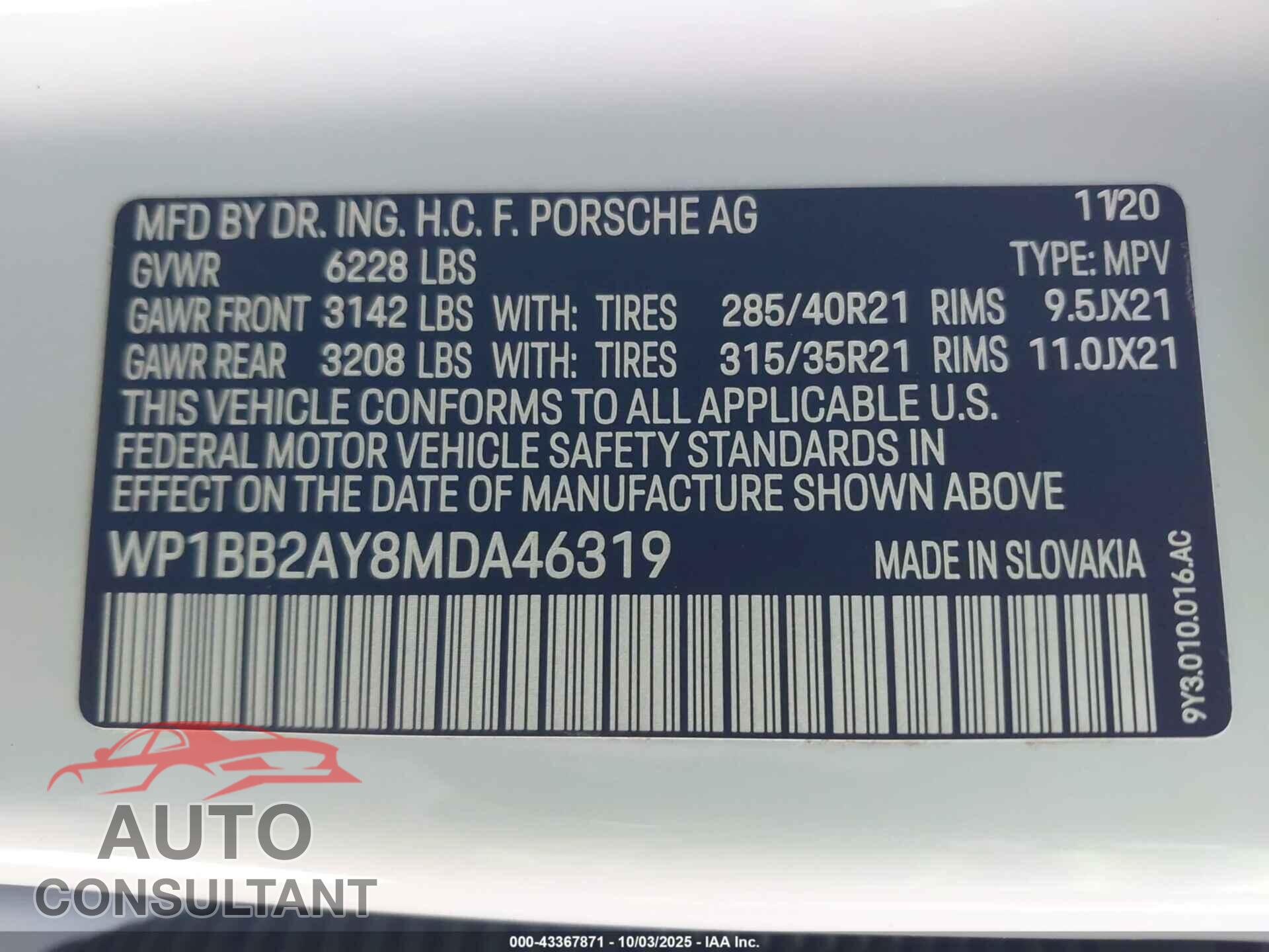 PORSCHE CAYENNE COUPE 2021 - WP1BB2AY8MDA46319