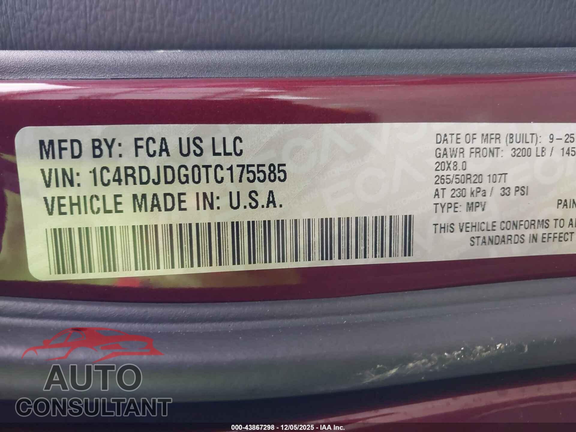 DODGE DURANGO 2026 - 1C4RDJDG0TC175585