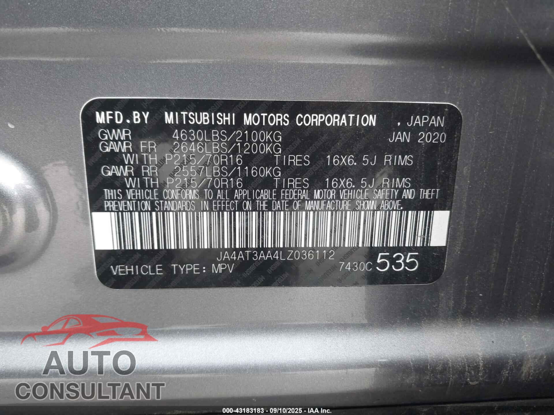 MITSUBISHI ECLIPSE CROSS 2020 - JA4AT3AA4LZ036112