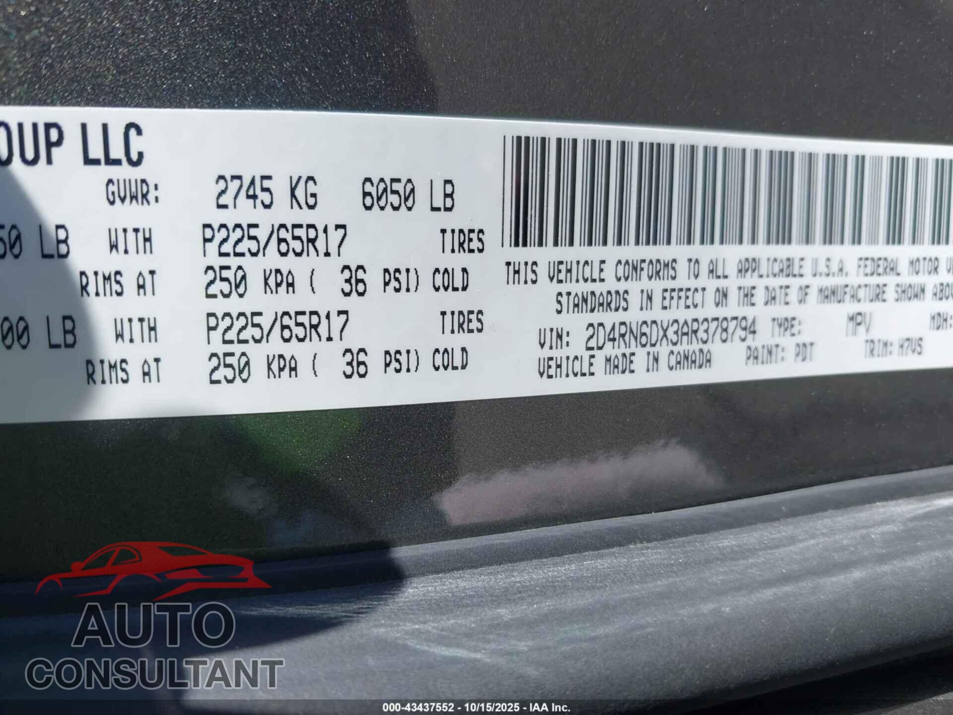 DODGE GRAND CARAVAN 2010 - 2D4RN6DX3AR378794