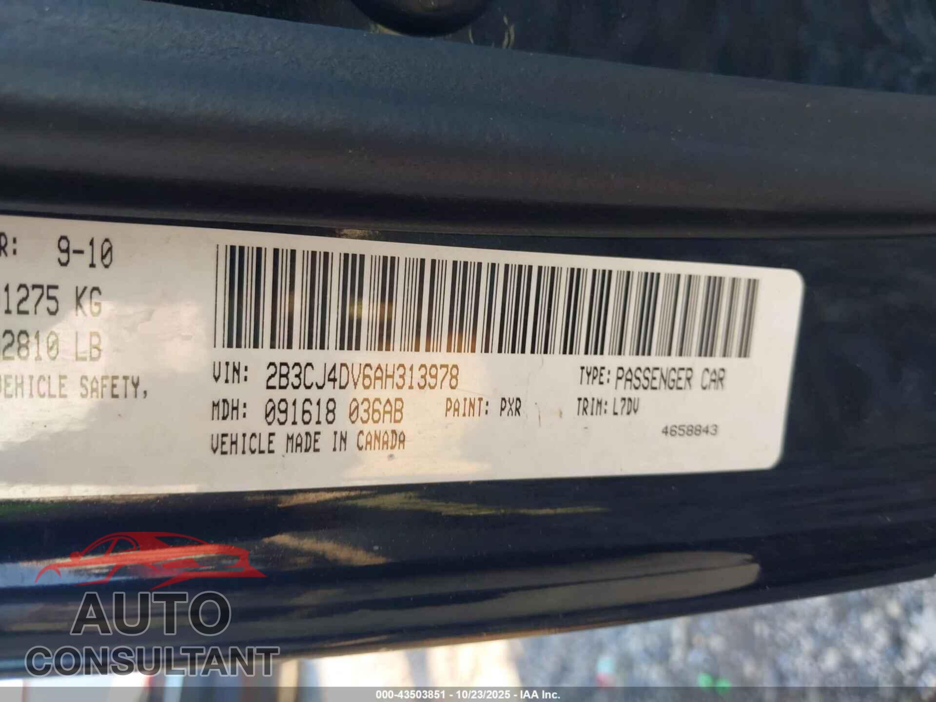 DODGE CHALLENGER 2010 - 2B3CJ4DV6AH313978
