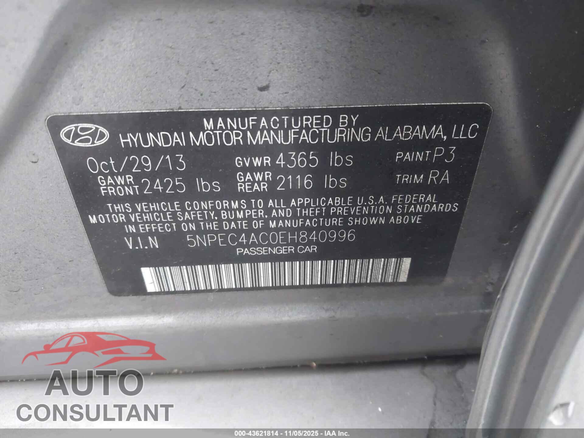 HYUNDAI SONATA 2014 - 5NPEC4AC0EH840996