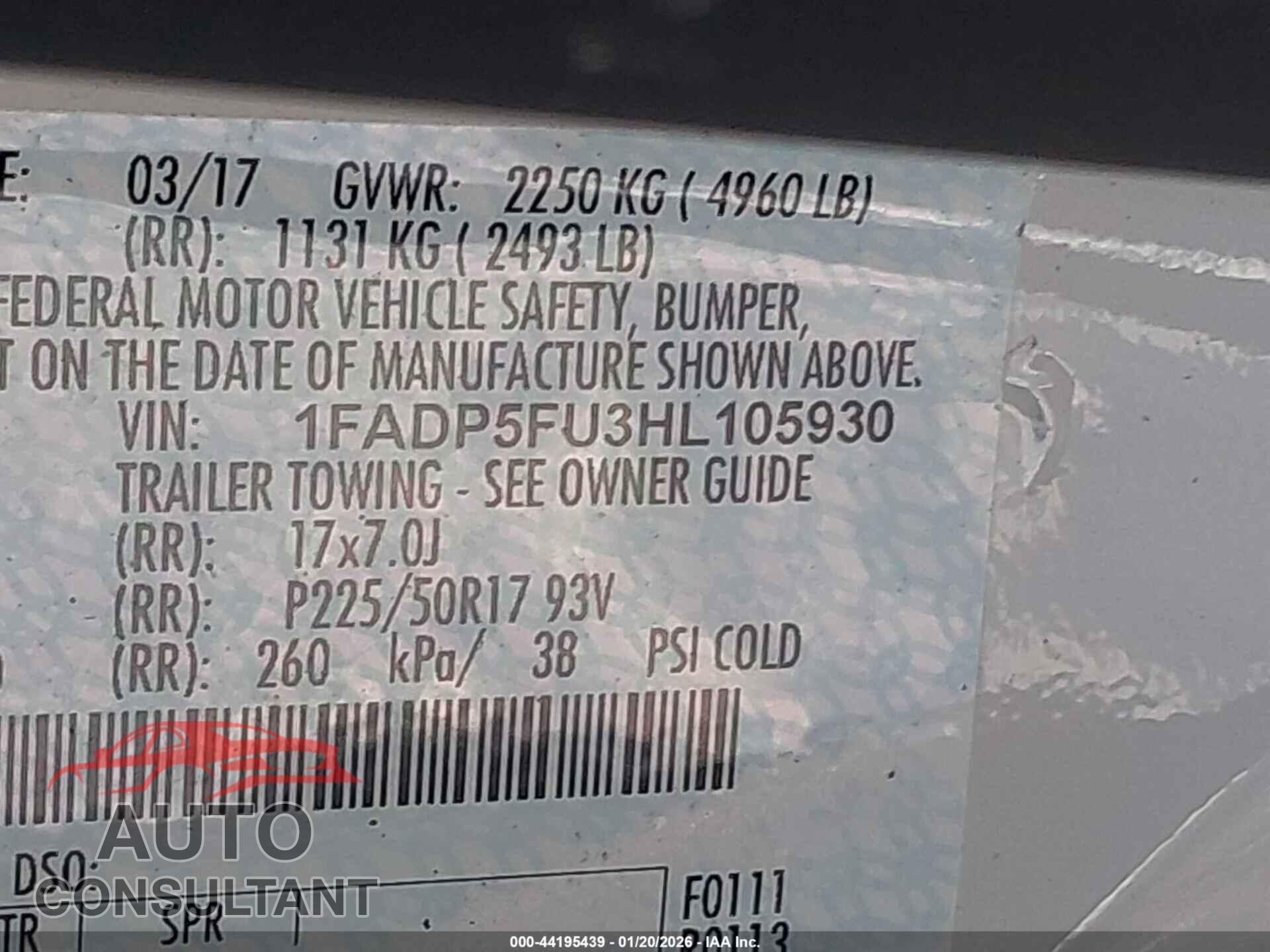 FORD C-MAX ENERGI 2017 - 1FADP5FU3HL105930
