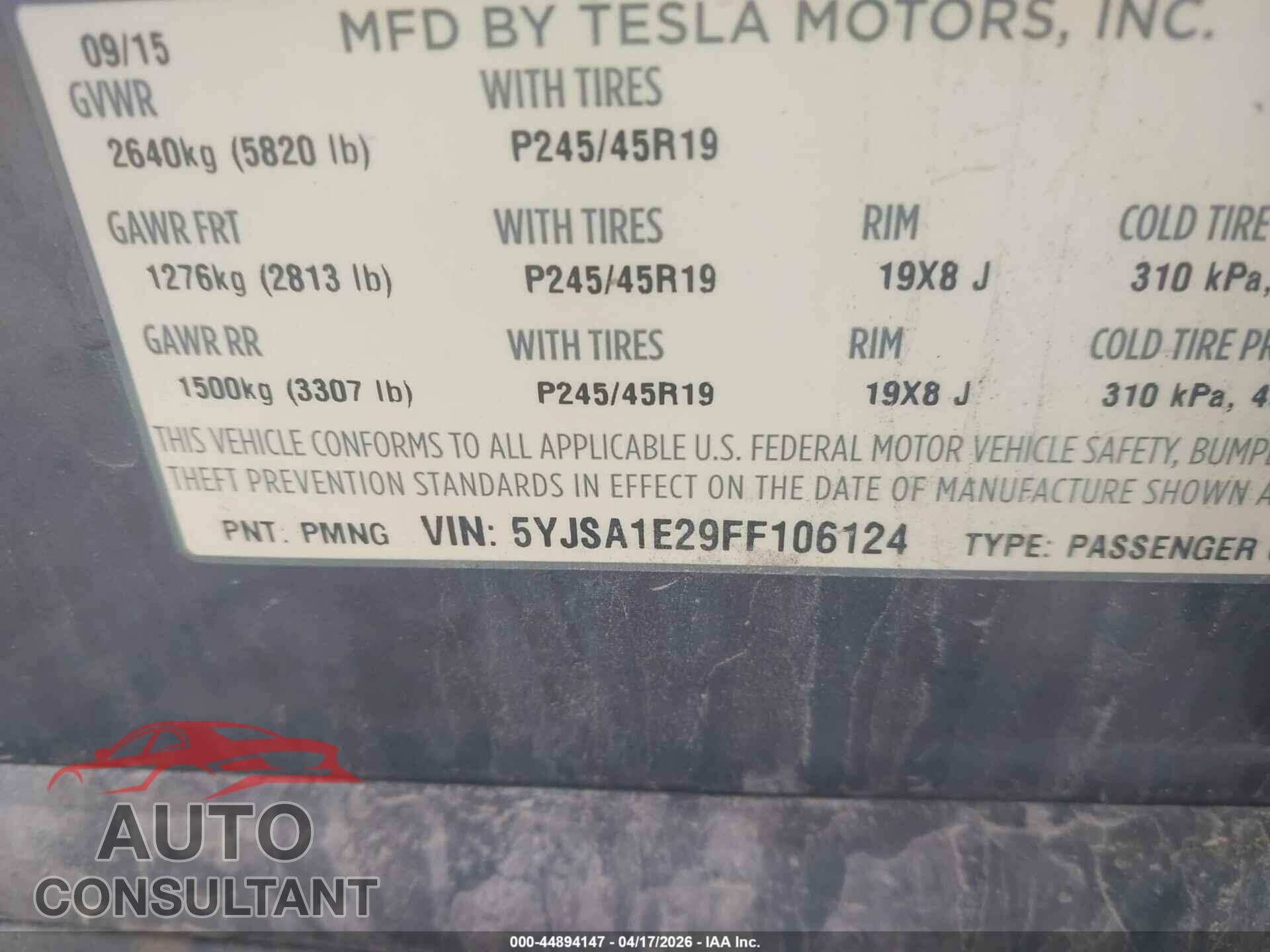 TESLA MODEL S 2015 - 5YJSA1E29FF106124