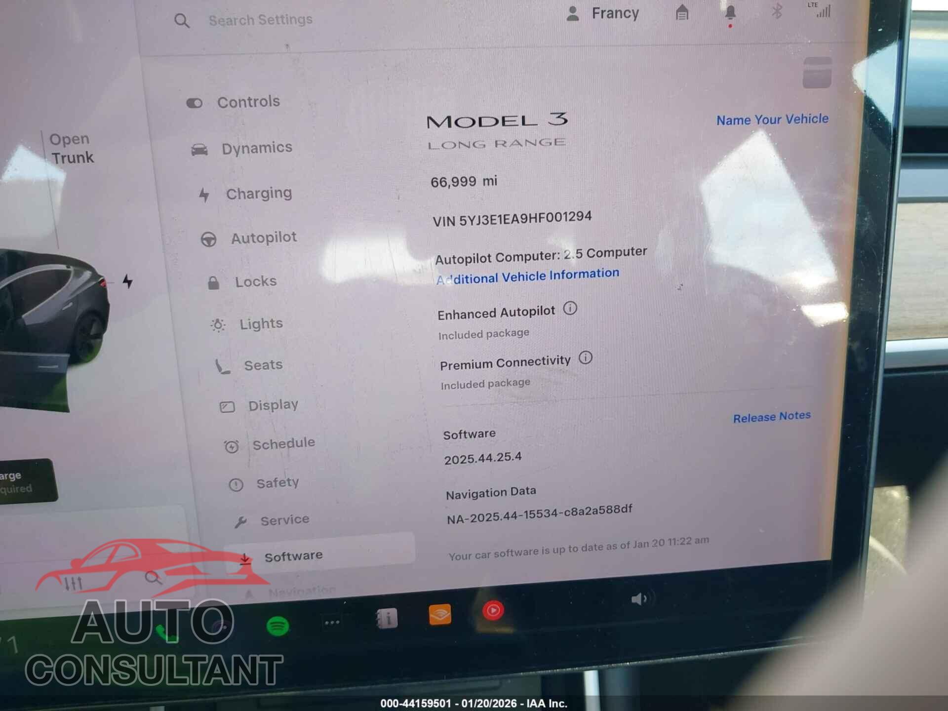 TESLA MODEL 3 2017 - 5YJ3E1EA9HF001294