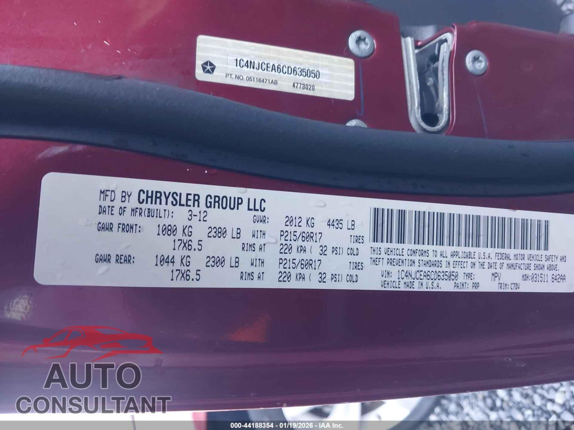 JEEP COMPASS 2012 - 1C4NJCEA6CD635050