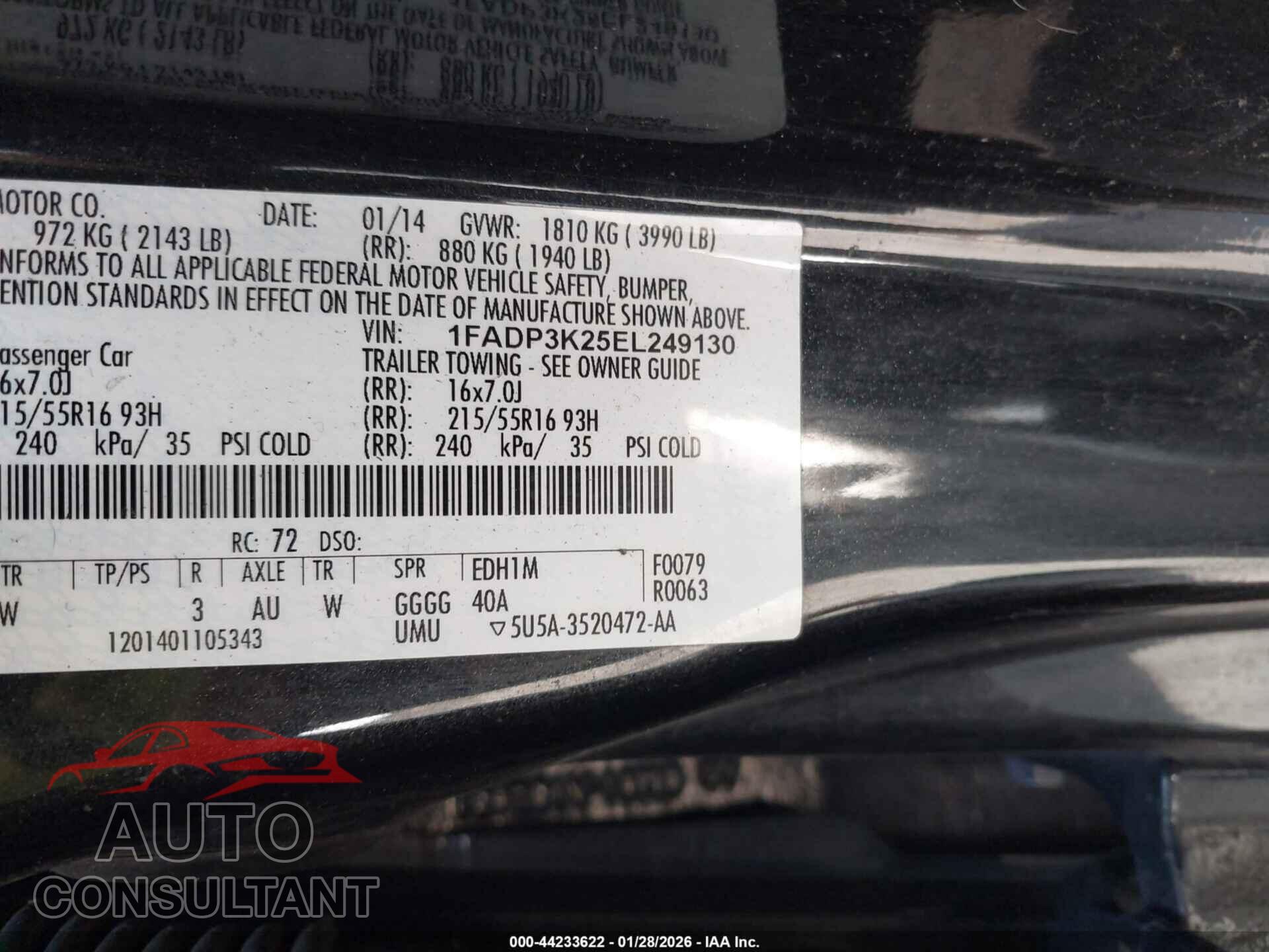 FORD FOCUS 2014 - 1FADP3K25EL249130