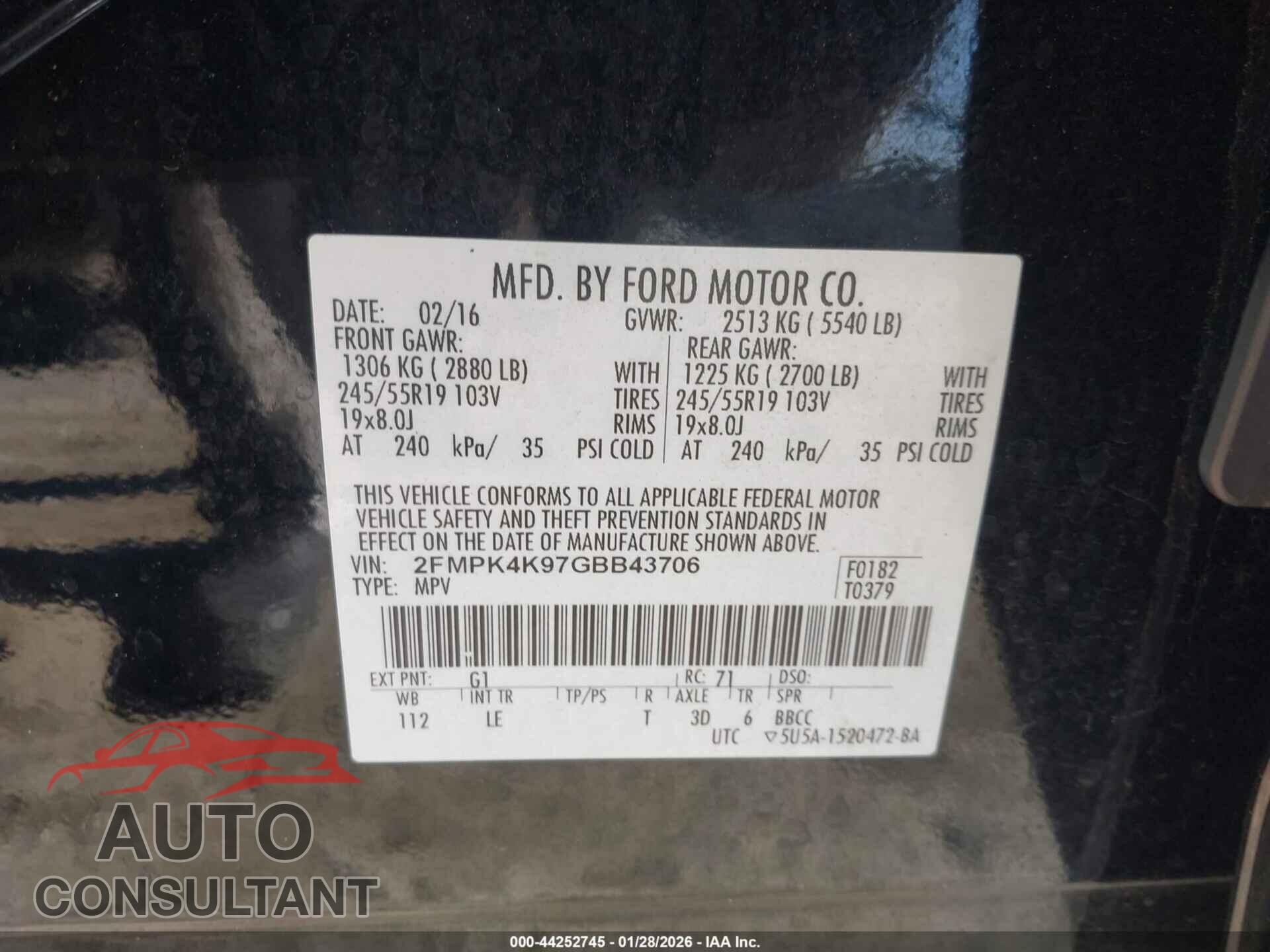FORD EDGE 2016 - 2FMPK4K97GBB43706