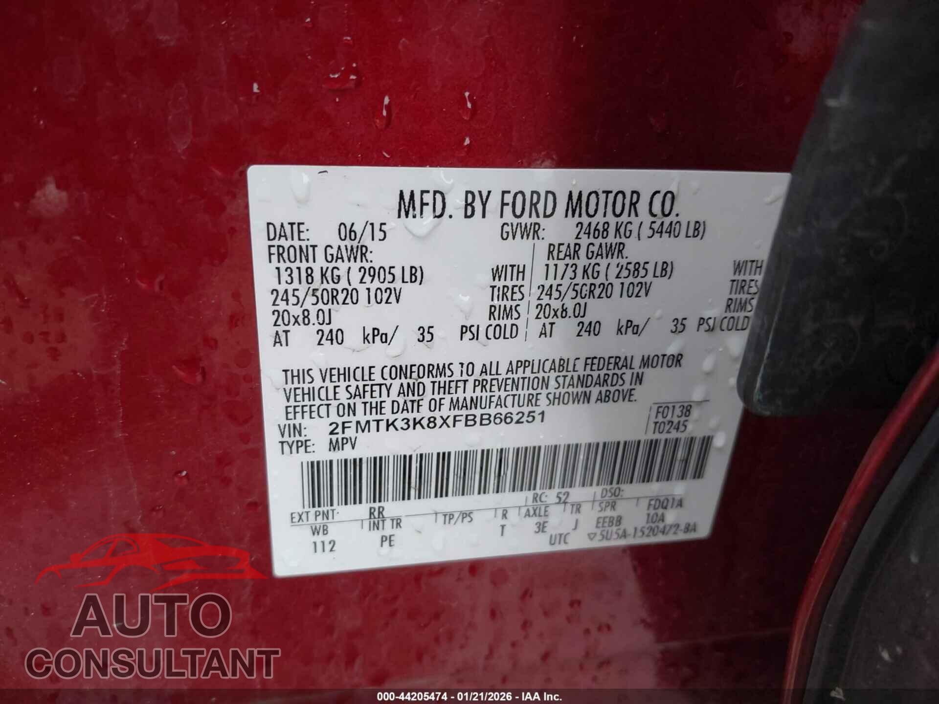FORD EDGE 2015 - 2FMTK3K8XFBB66251