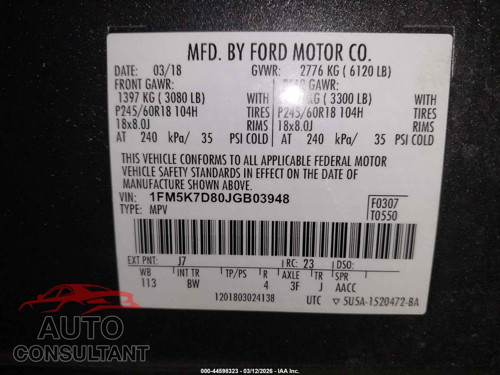 FORD EXPLORER 2018 - 1FM5K7D80JGB03948