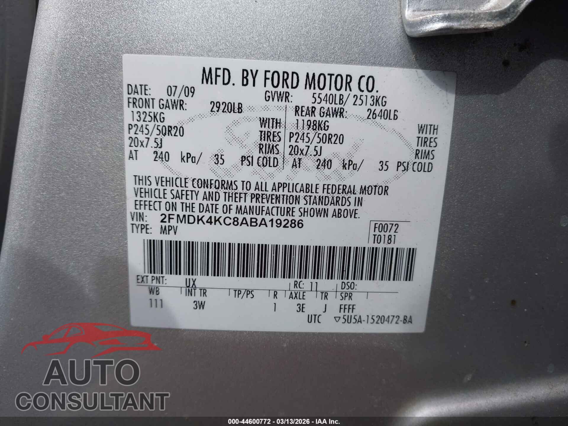 FORD EDGE 2010 - 2FMDK4KC8ABA19286