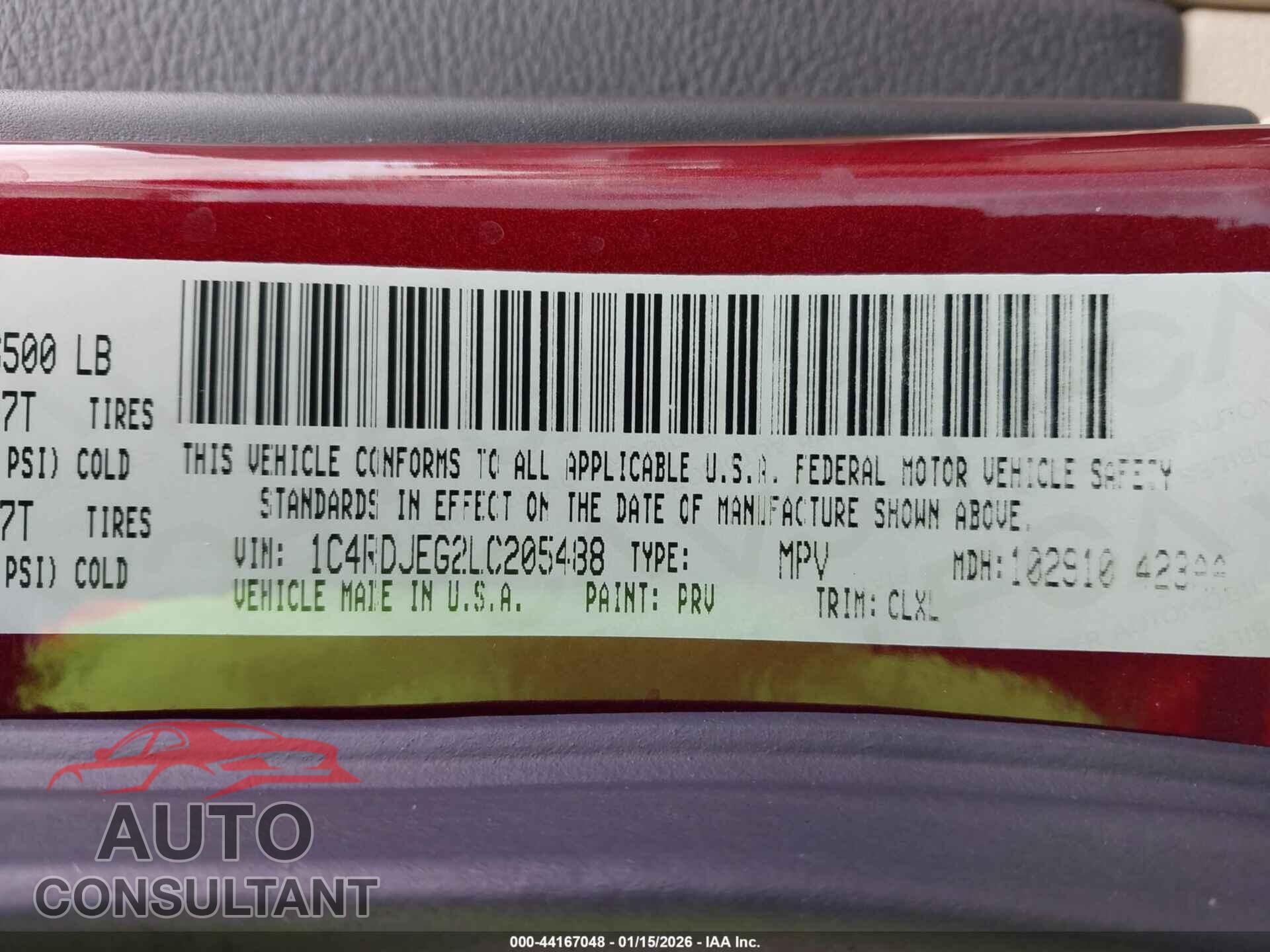 DODGE DURANGO 2020 - 1C4RDJEG2LC205488