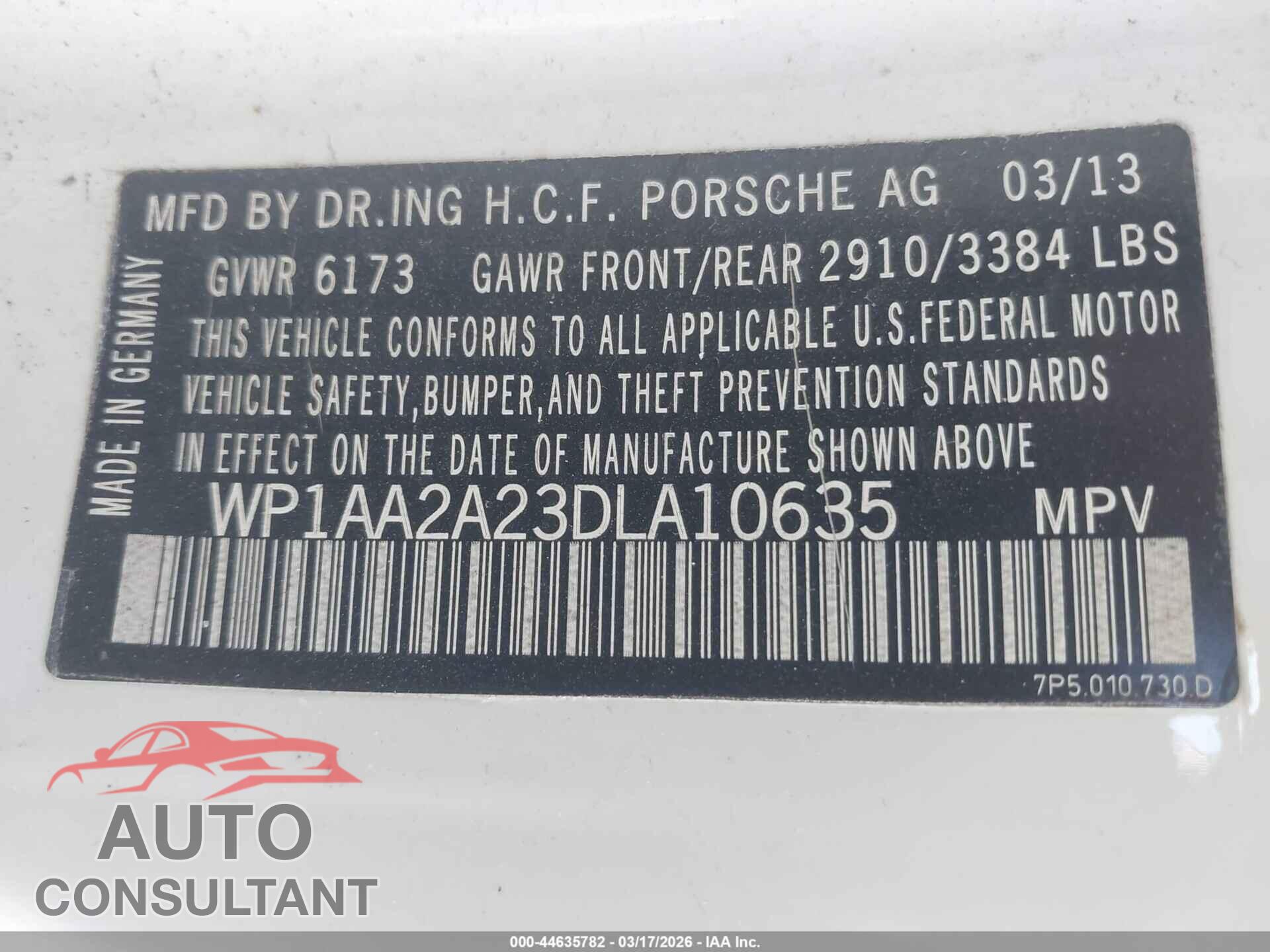 PORSCHE CAYENNE 2013 - WP1AA2A23DLA10635