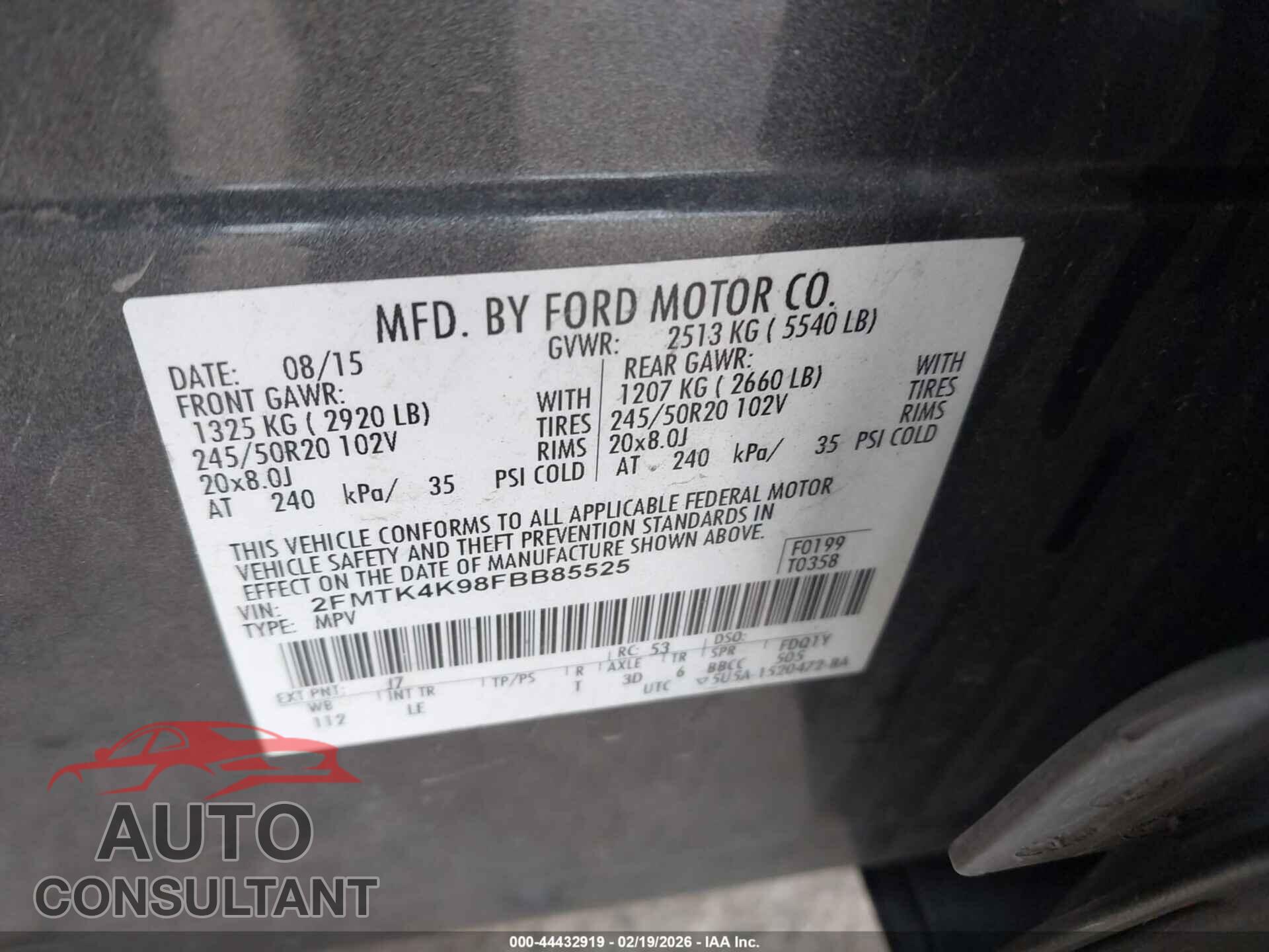 FORD EDGE 2015 - 2FMTK4K98FBB85525
