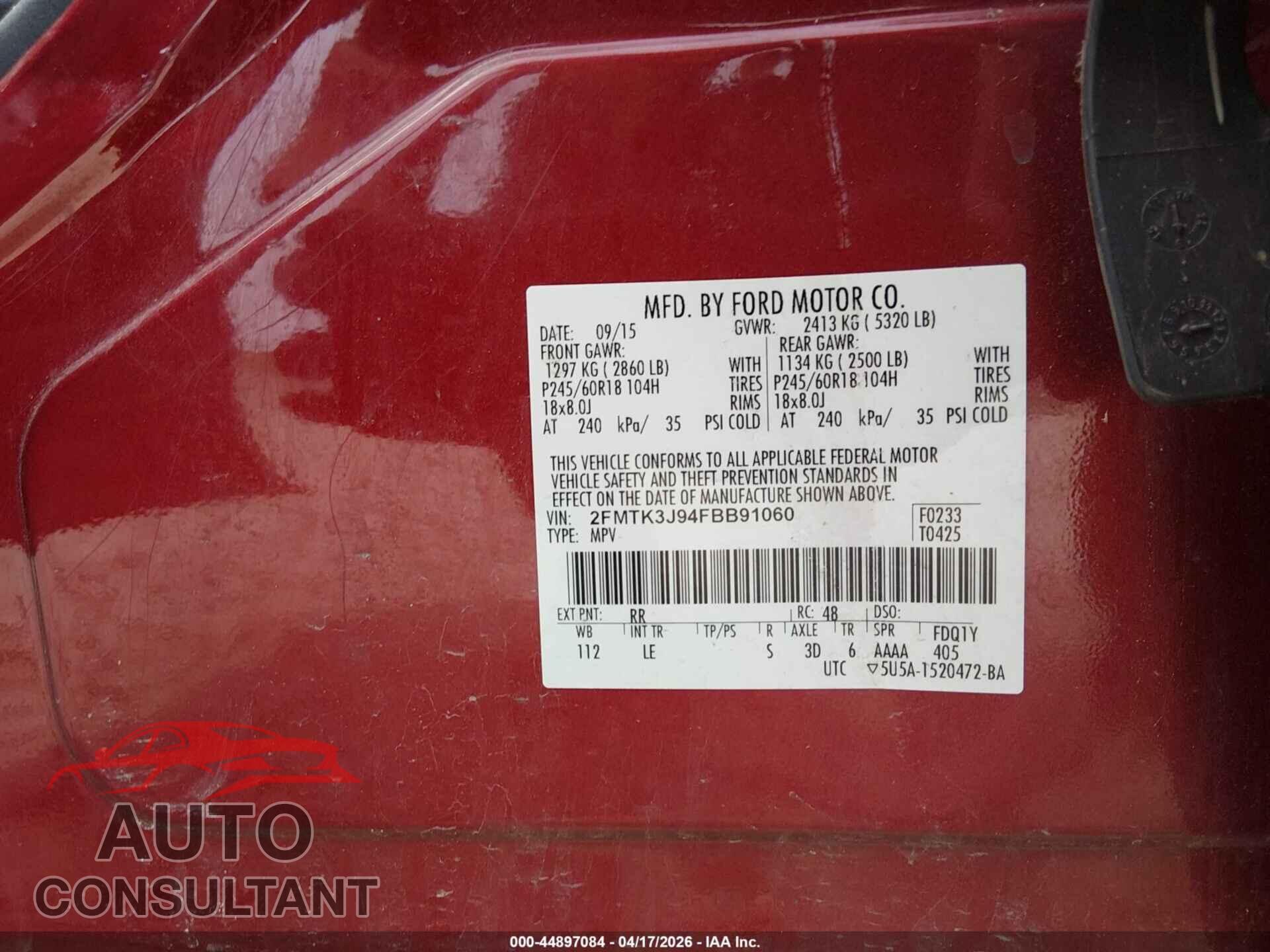 FORD EDGE 2015 - 2FMTK3J94FBB91060