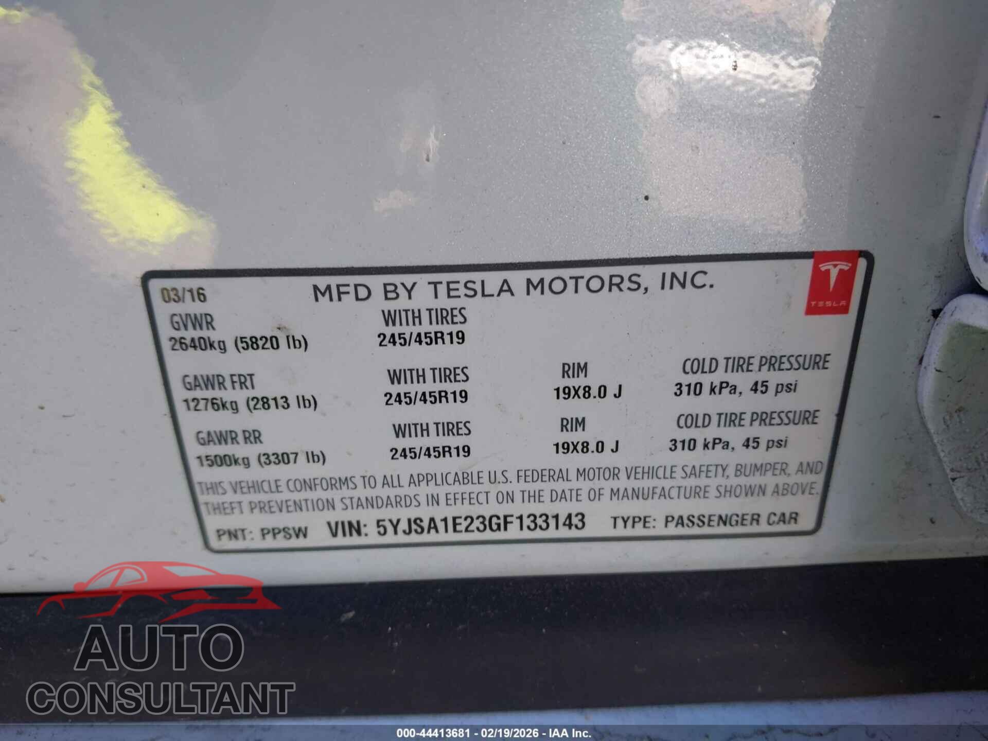 TESLA MODEL S 2016 - 5YJSA1E23GF133143