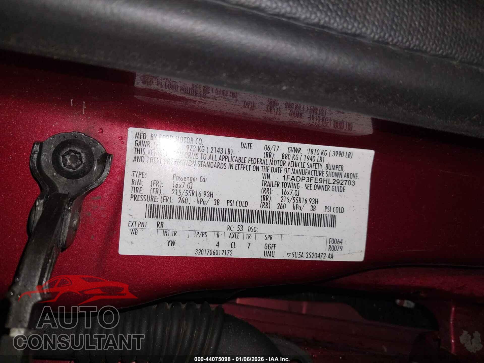 FORD FOCUS 2017 - 1FADP3FE9HL292703
