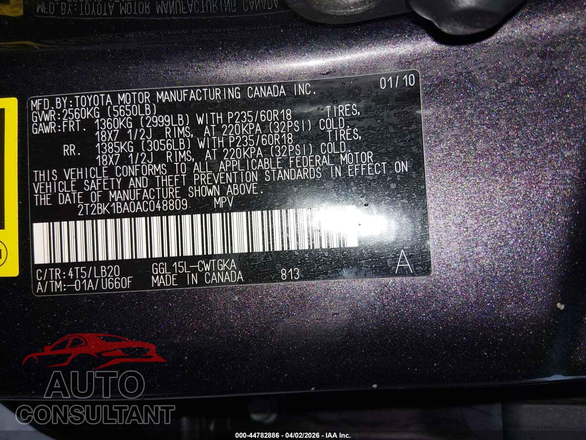 LEXUS RX 350 2010 - 2T2BK1BA0AC048809