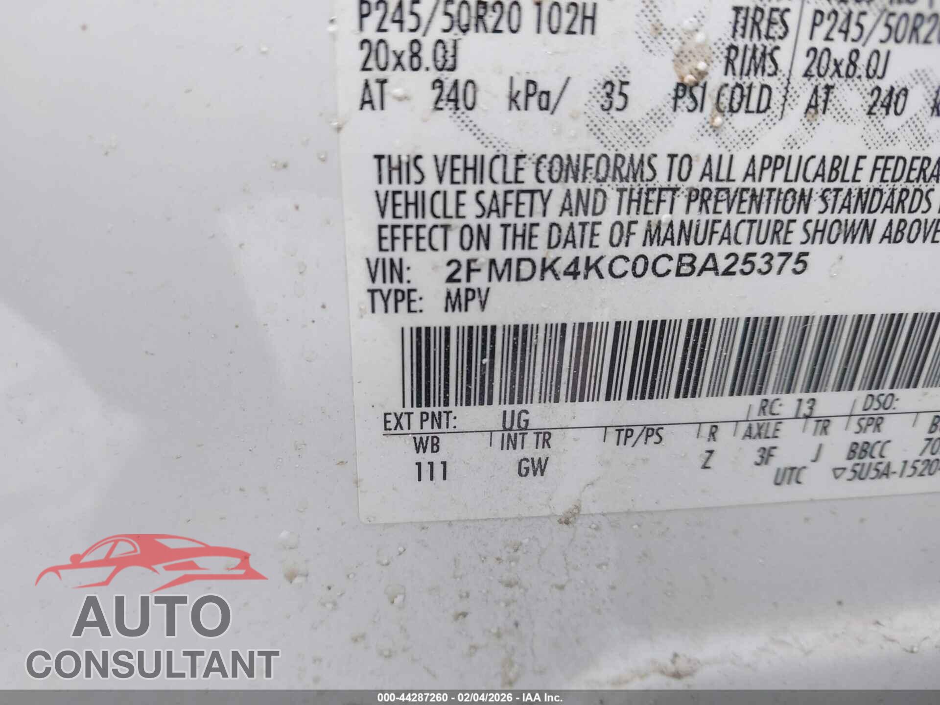 FORD EDGE 2012 - 2FMDK4KC0CBA25375