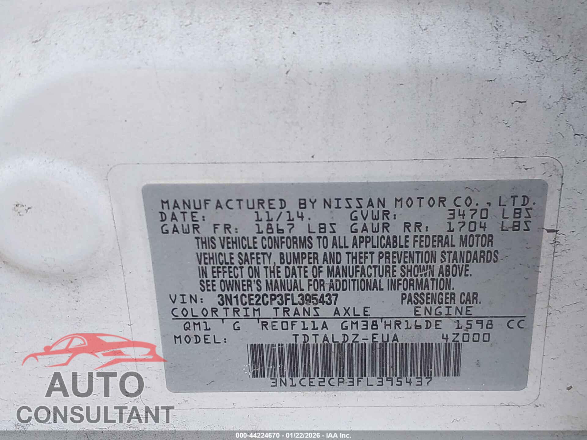 NISSAN VERSA NOTE 2015 - 3N1CE2CP3FL395437