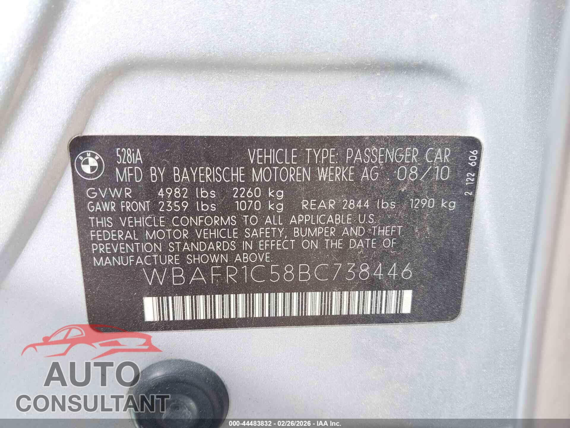 BMW 528I 2011 - WBAFR1C58BC738446