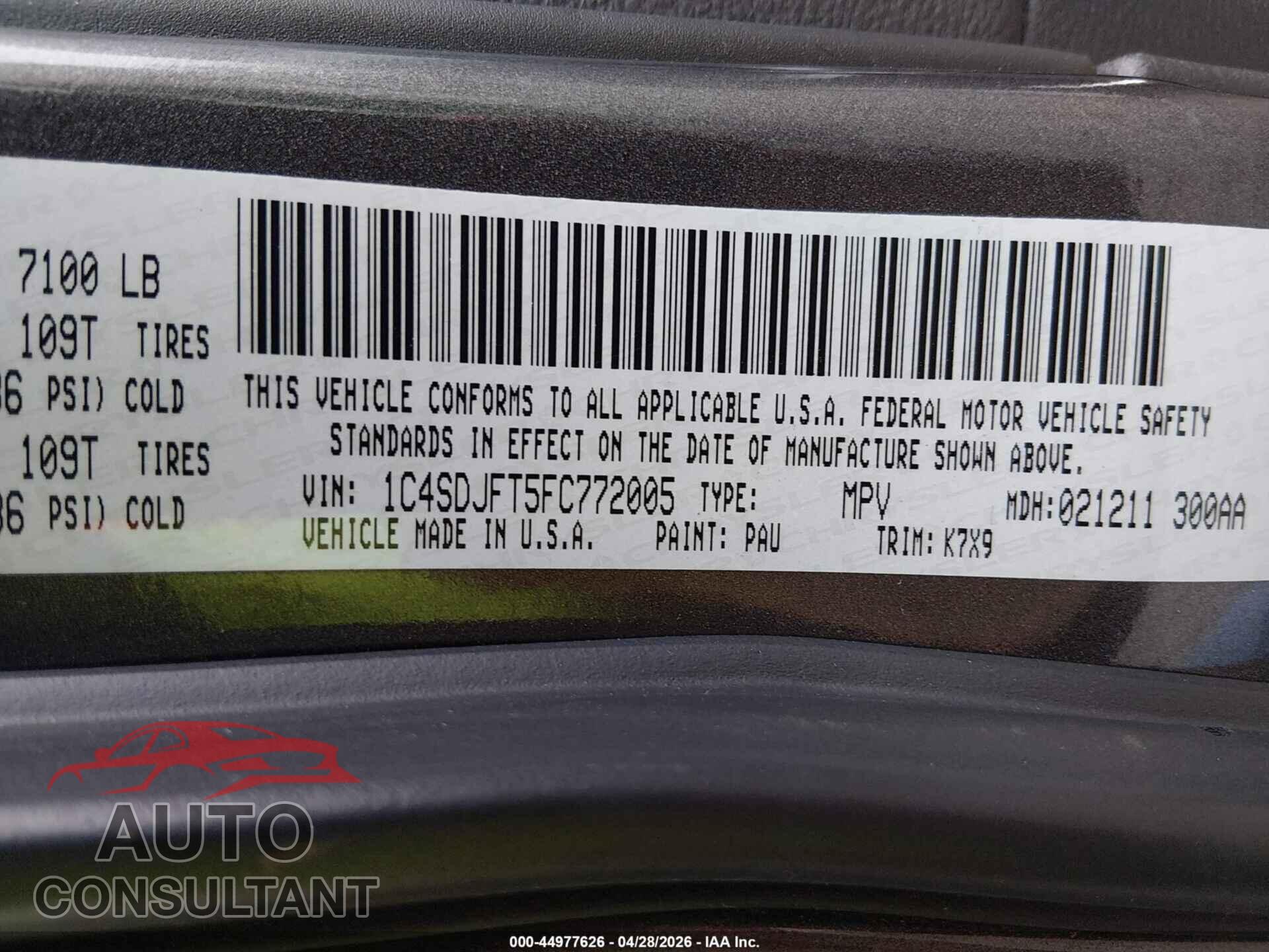 DODGE DURANGO 2015 - 1C4SDJFT5FC772005