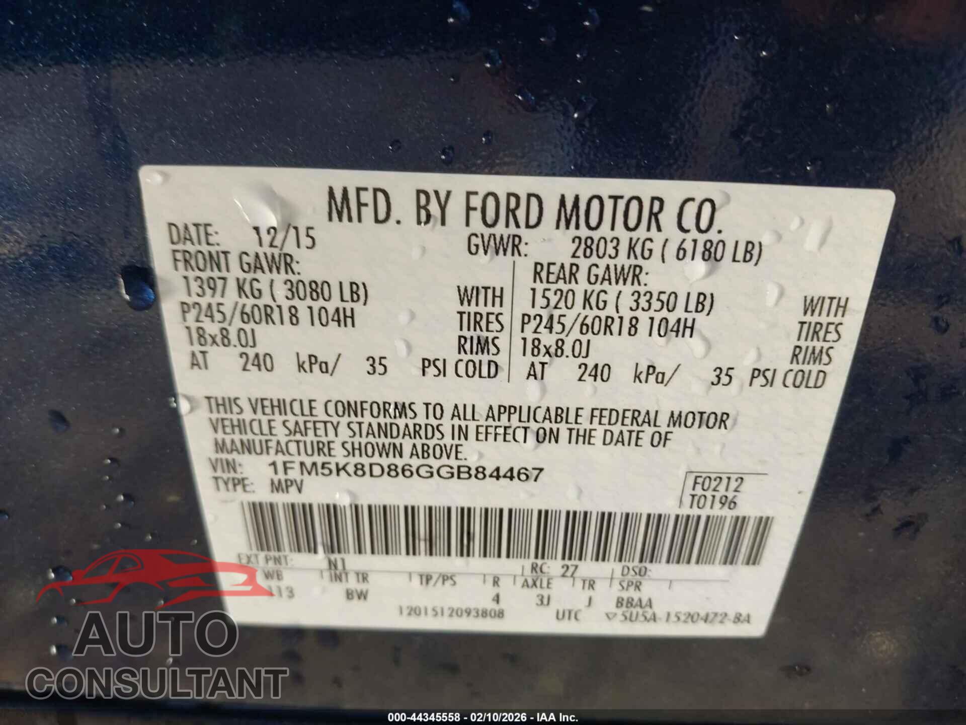 FORD EXPLORER 2016 - 1FM5K8D86GGB84467
