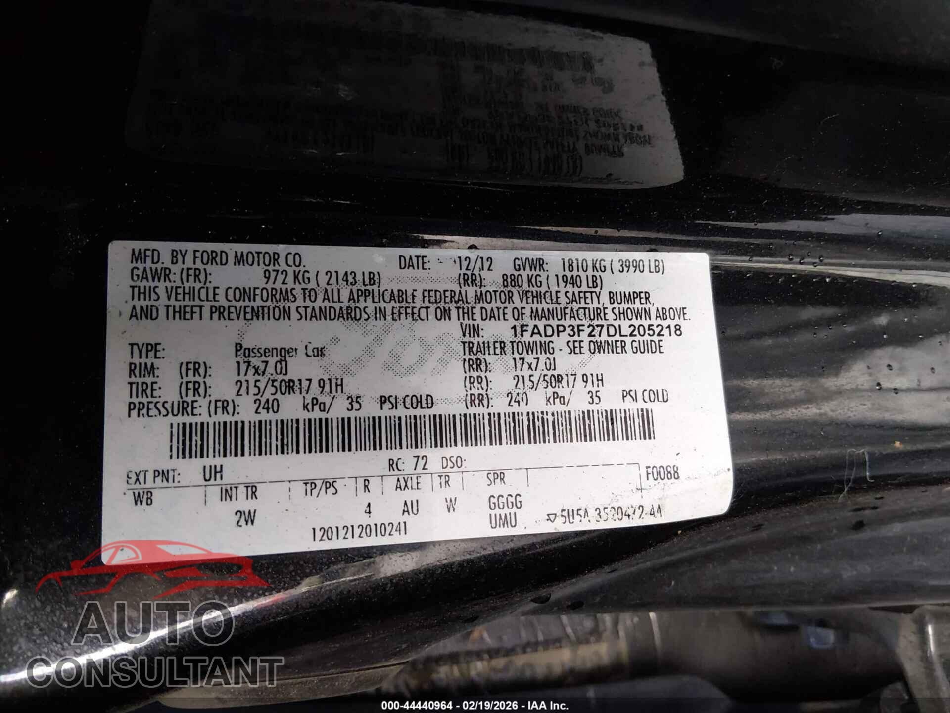 FORD FOCUS 2013 - 1FADP3F27DL205218