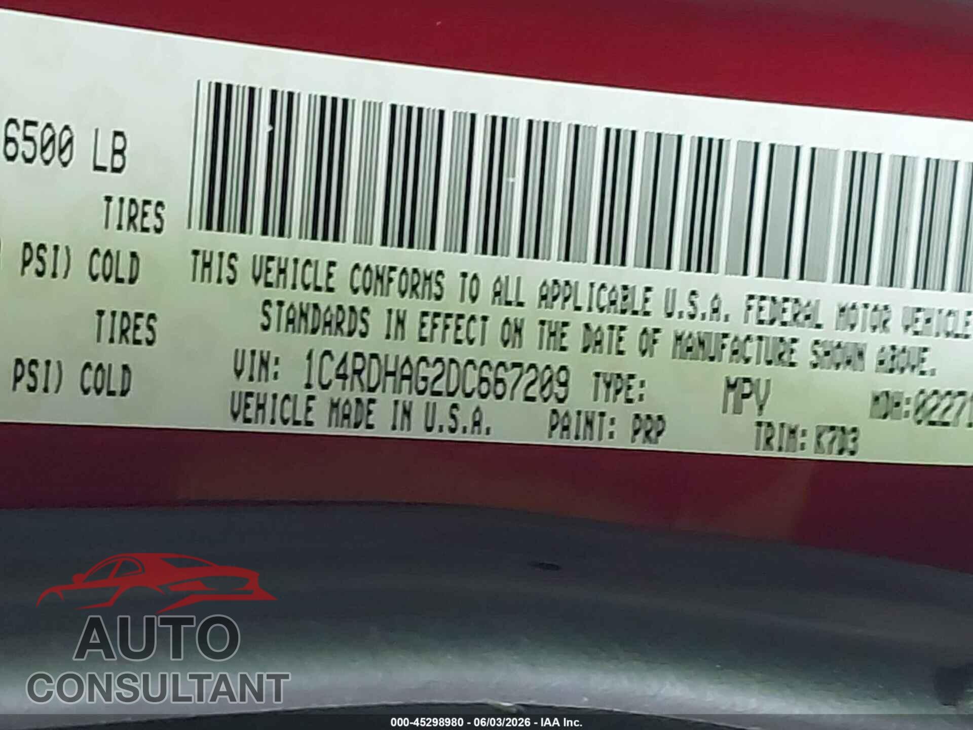 DODGE DURANGO 2013 - 1C4RDHAG2DC667209