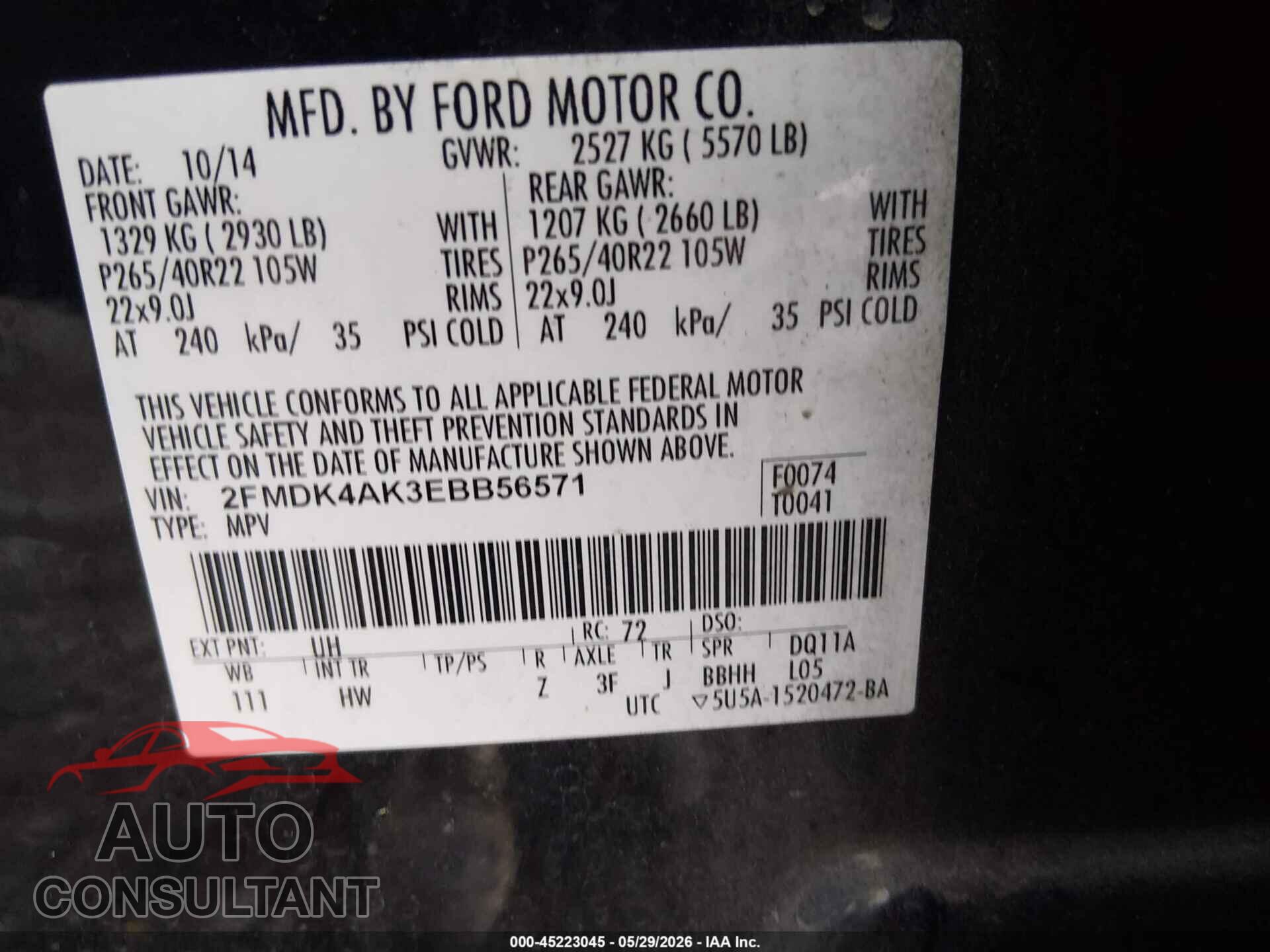 FORD EDGE 2014 - 2FMDK4AK3EBB56571