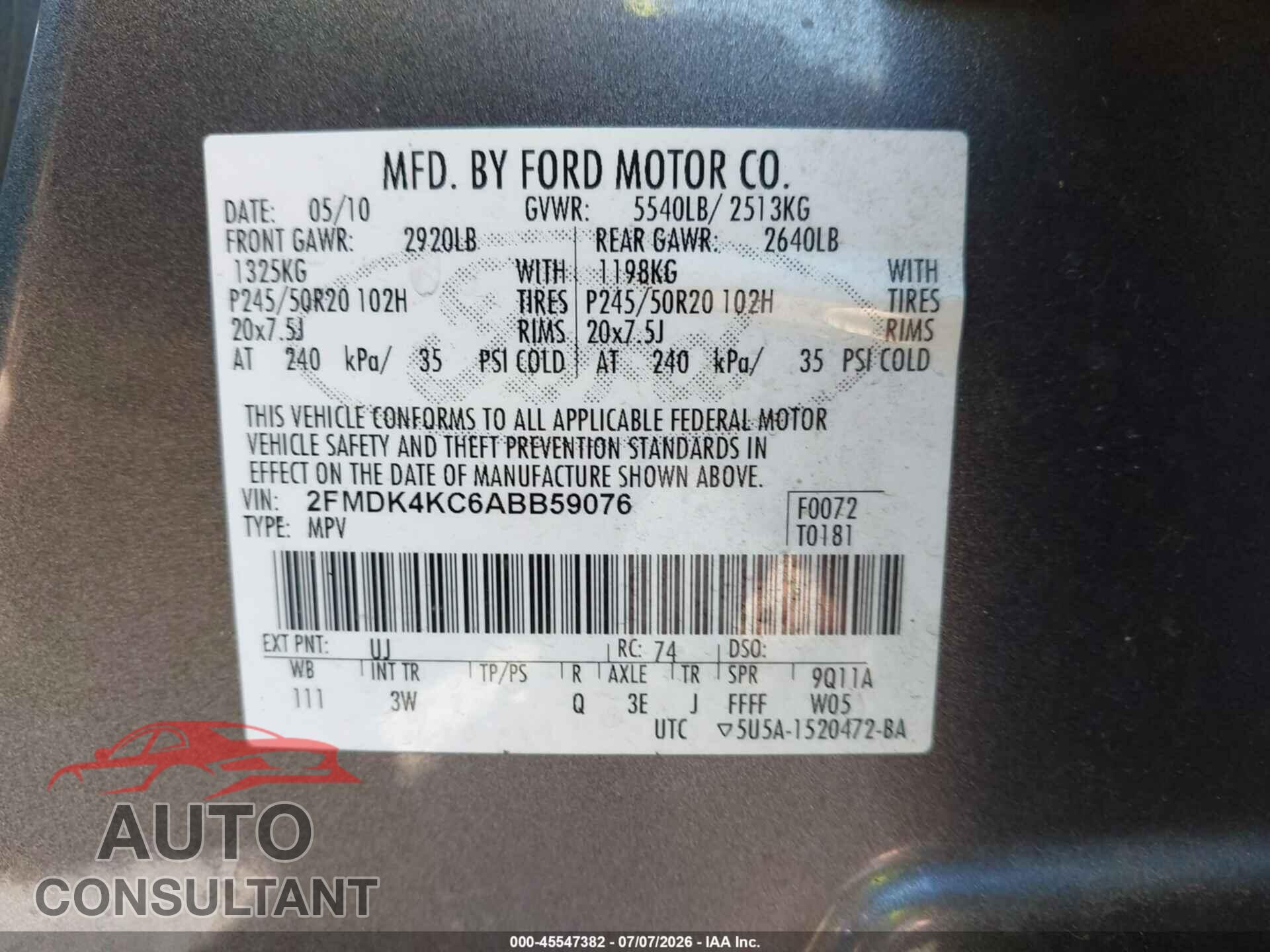 FORD EDGE 2010 - 2FMDK4KC6ABB59076