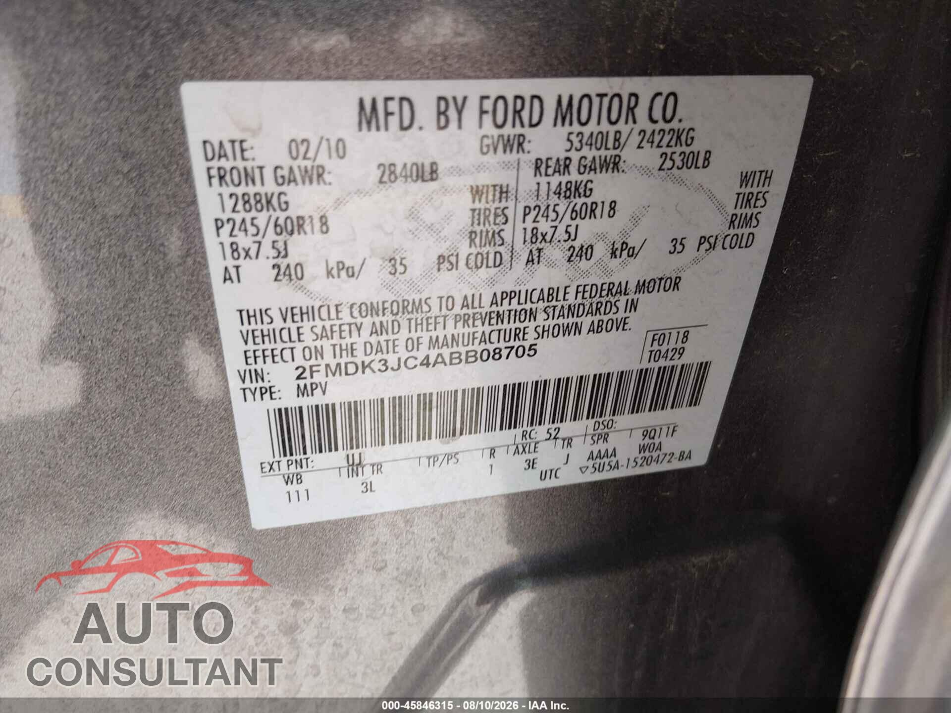 FORD EDGE 2010 - 2FMDK3JC4ABB08705