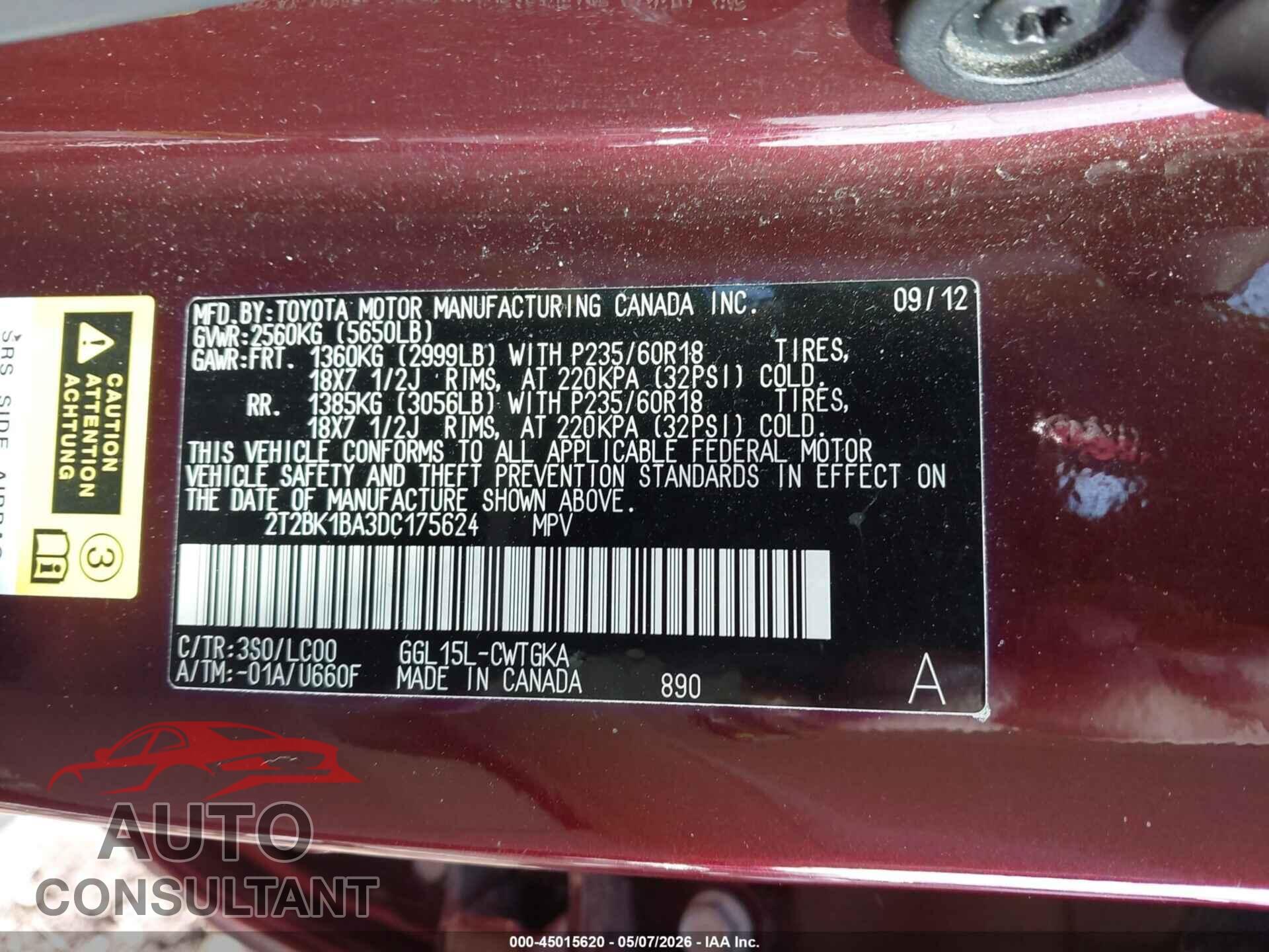 LEXUS RX 350 2013 - 2T2BK1BA3DC175624