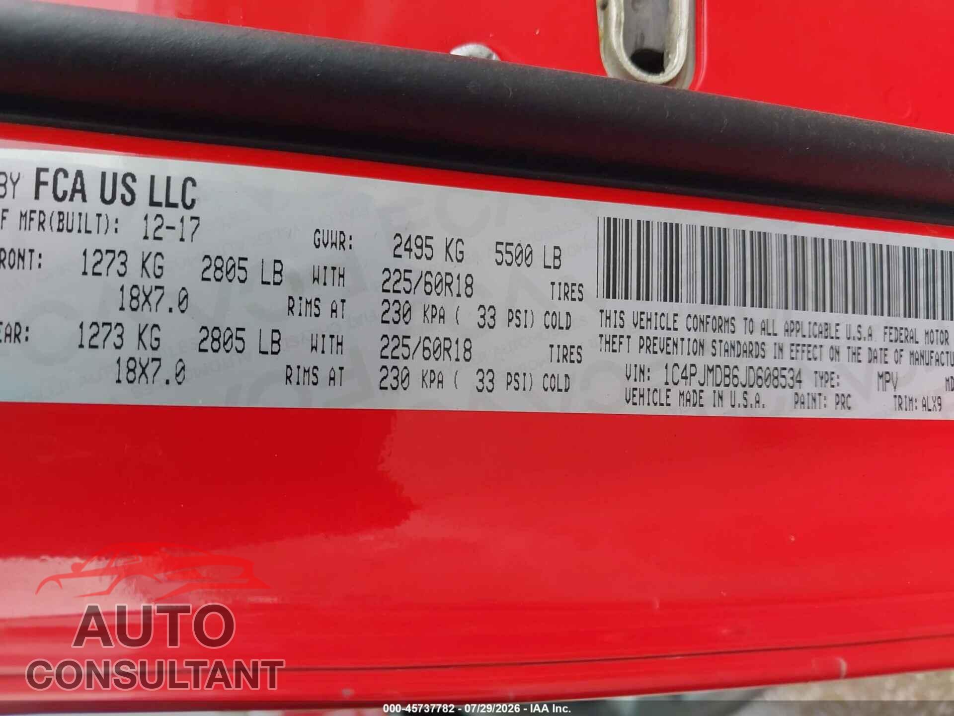 JEEP CHEROKEE 2018 - 1C4PJMDB6JD608534