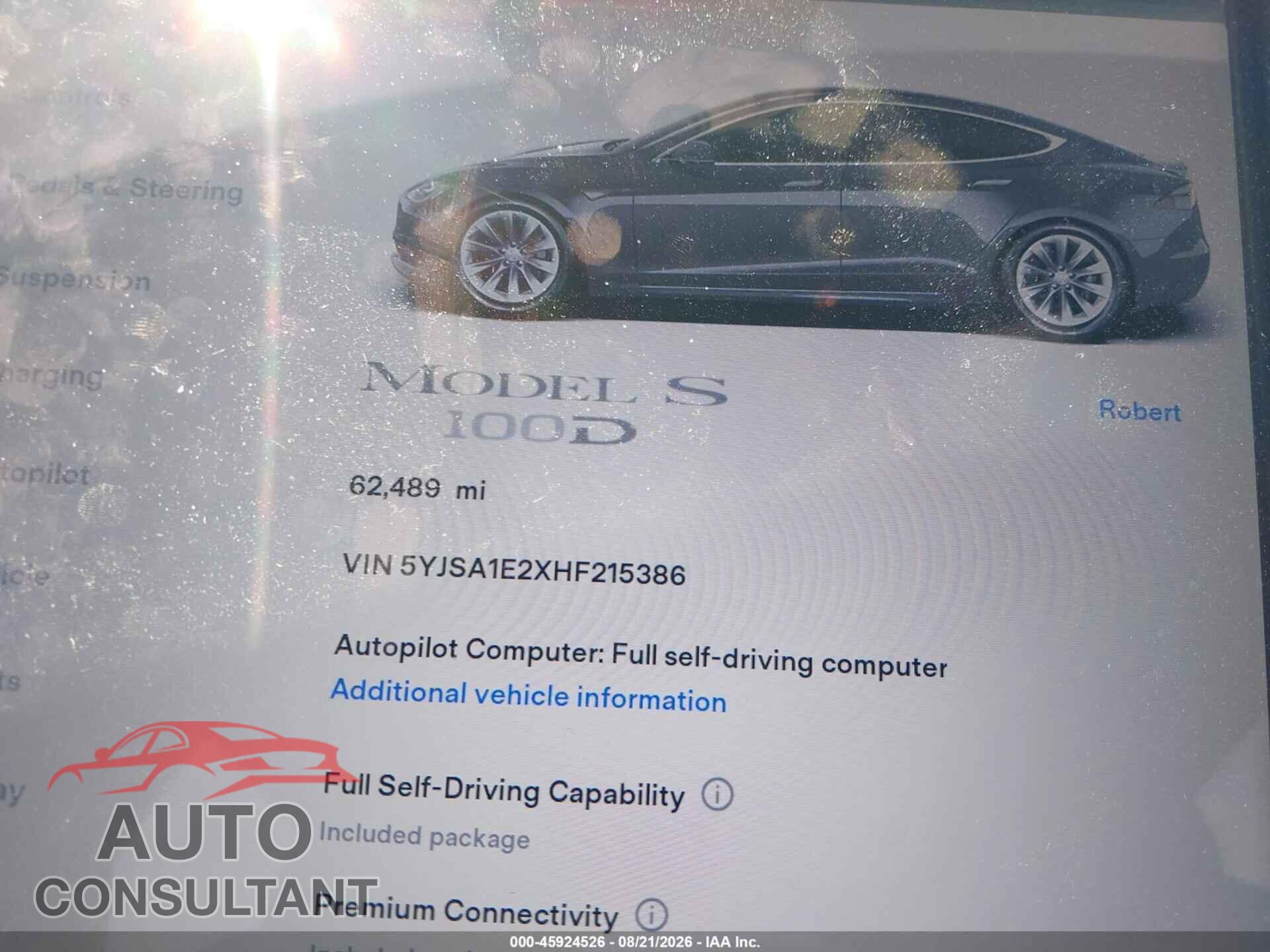 TESLA MODEL S 2017 - 5YJSA1E2XHF215386