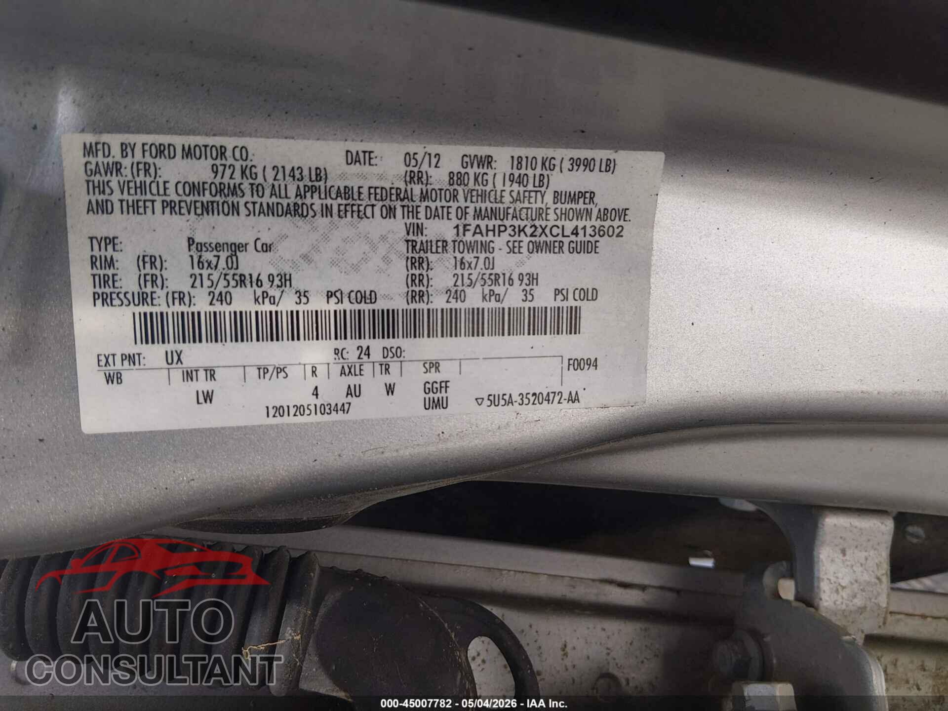 FORD FOCUS 2012 - 1FAHP3K2XCL413602