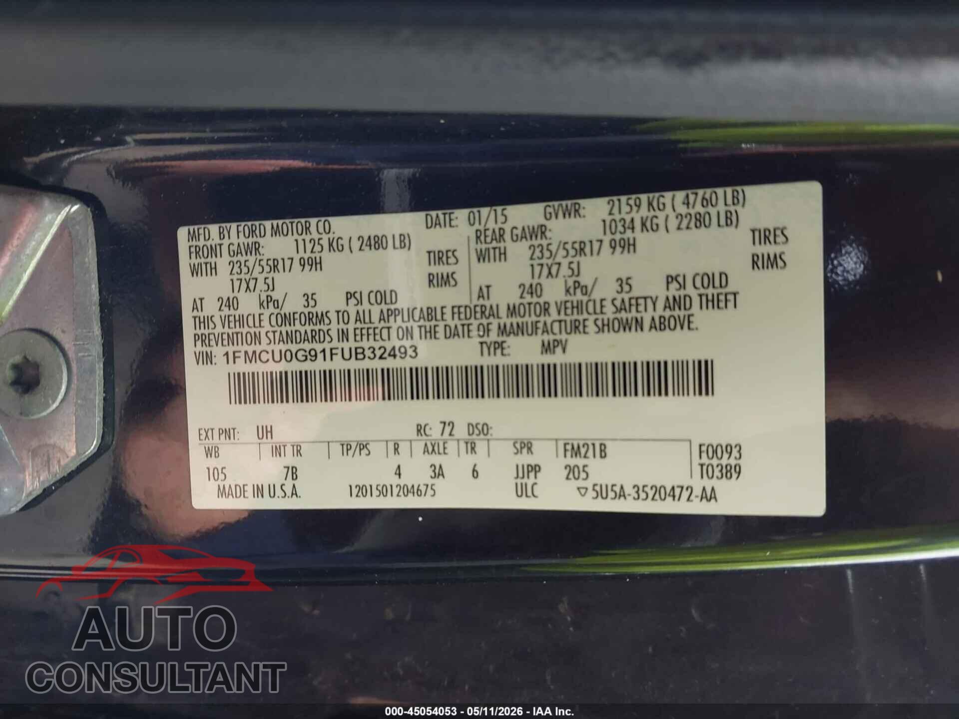 FORD ESCAPE 2015 - 1FMCU0G91FUB32493