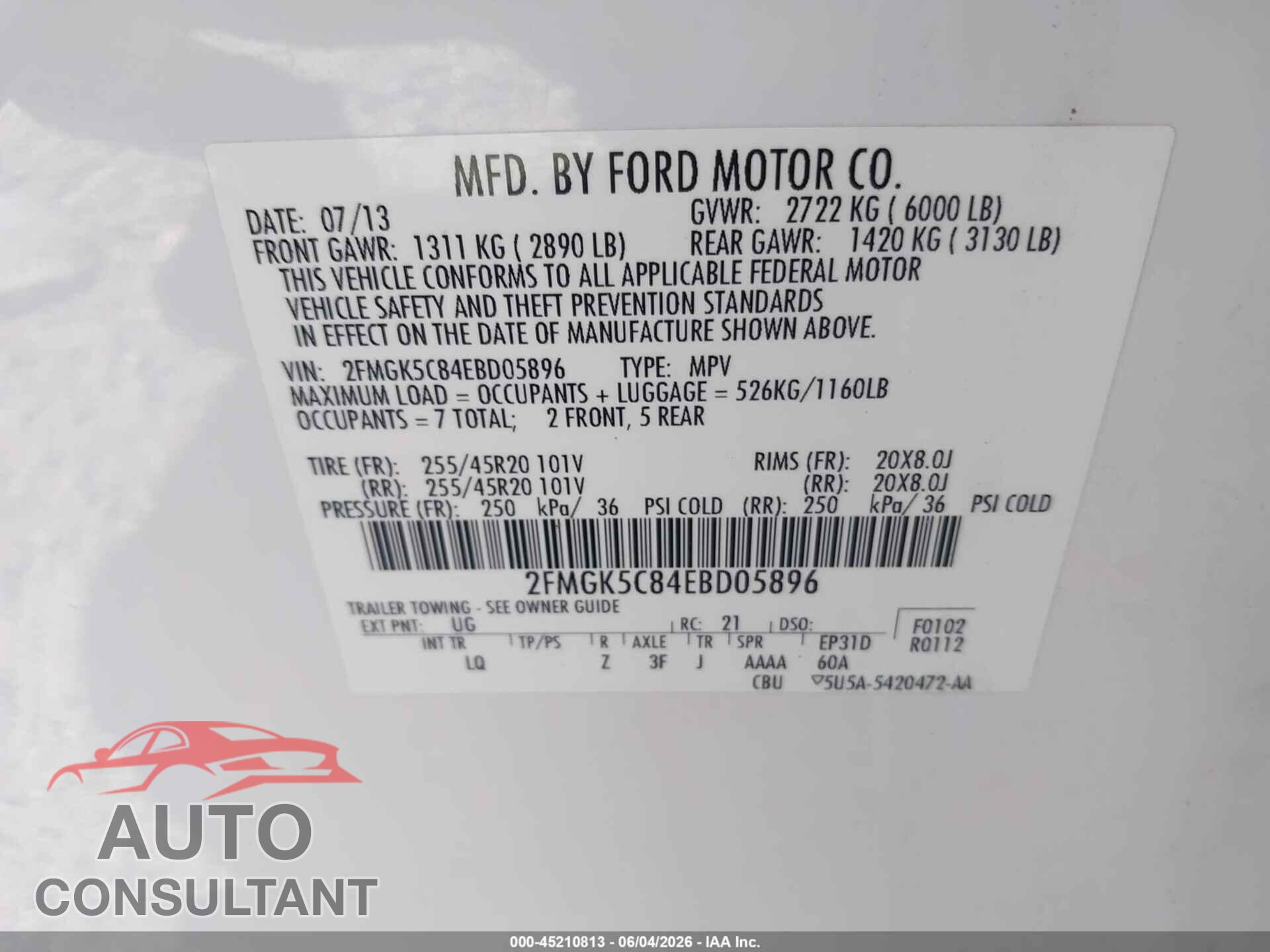 FORD FLEX 2014 - 2FMGK5C84EBD05896