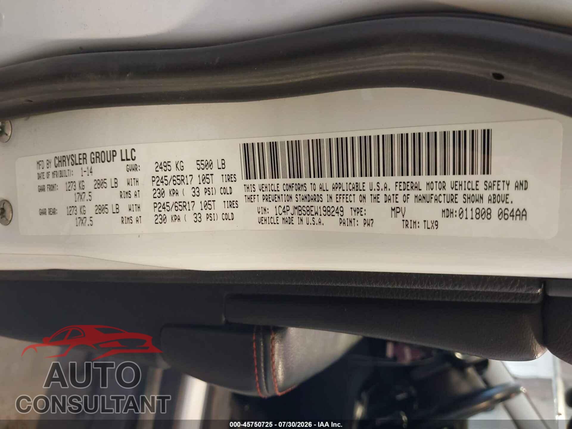 JEEP CHEROKEE 2014 - 1C4PJMBS8EW198249
