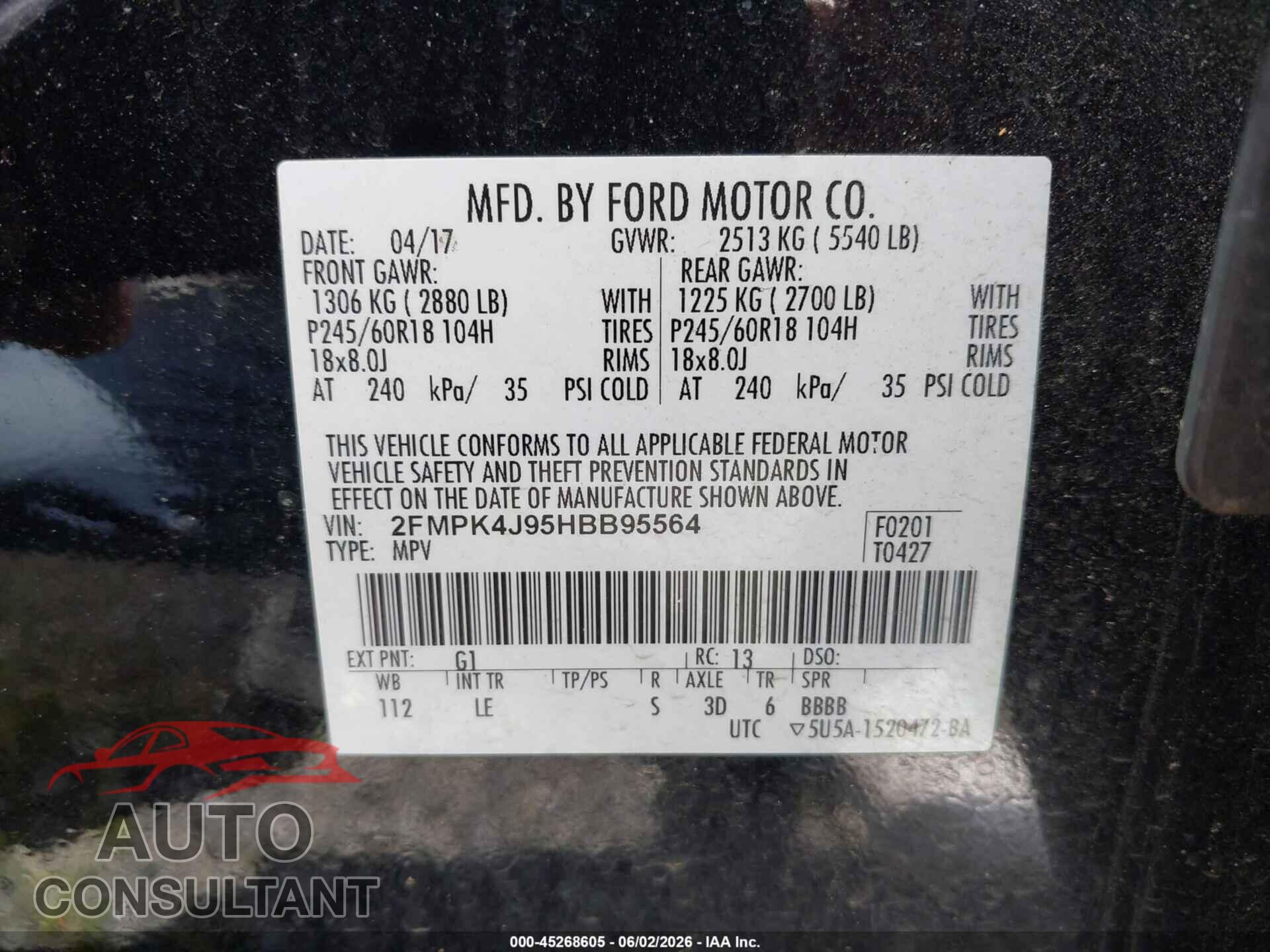 FORD EDGE 2017 - 2FMPK4J95HBB95564