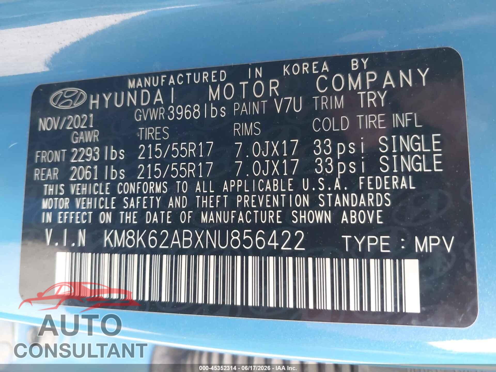 HYUNDAI KONA 2022 - KM8K62ABXNU856422