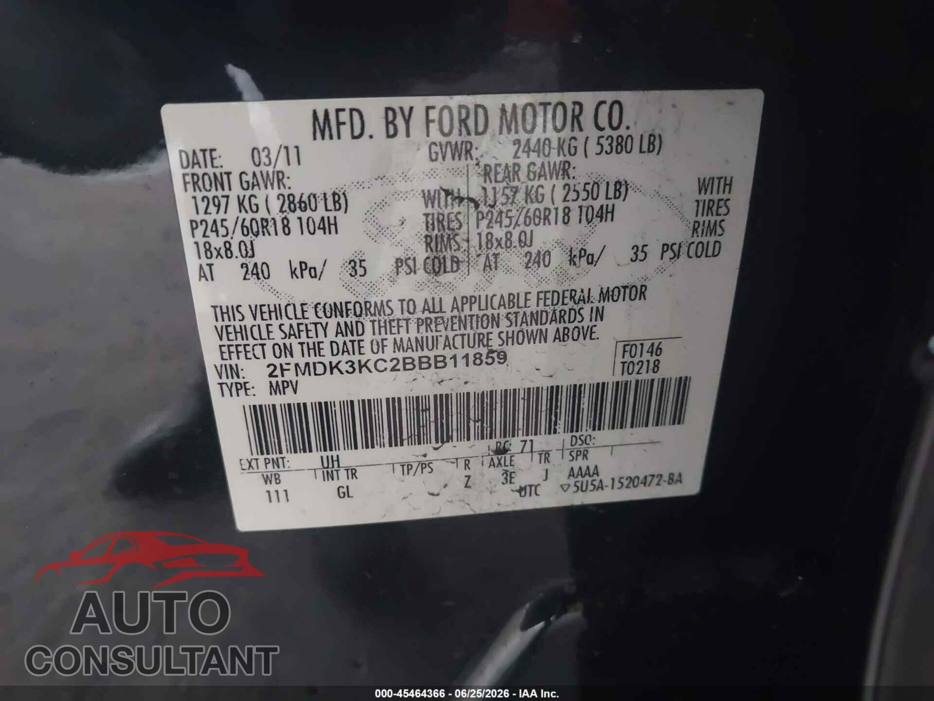 FORD EDGE 2011 - 2FMDK3KC2BBB11859