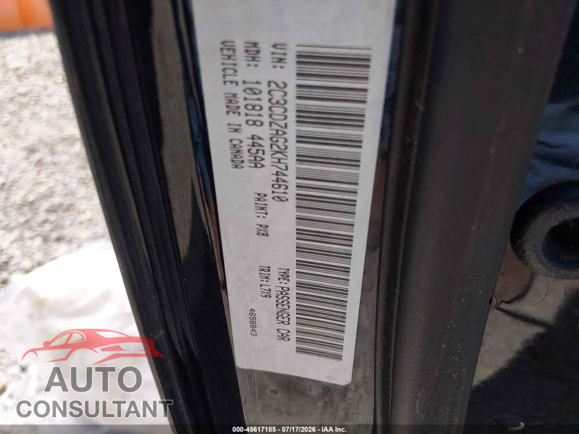 DODGE CHALLENGER 2019 - 2C3CDZAG2KH744610